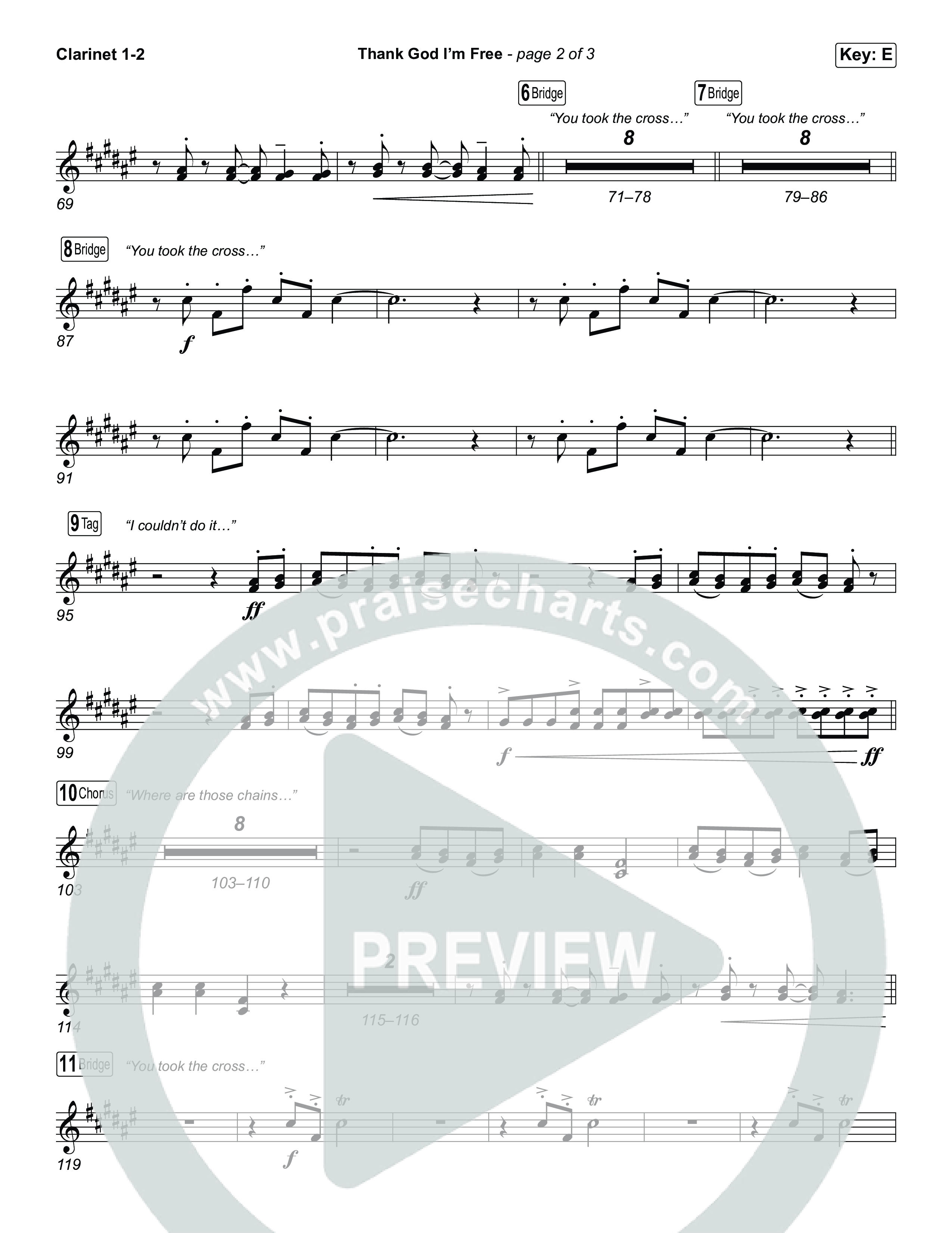 Thank God I'm Free (Choral Anthem SATB) Clarinet 1/2 (ELEVATION RHYTHM / Lizzie Morgan / Arr. Luke Gambill)