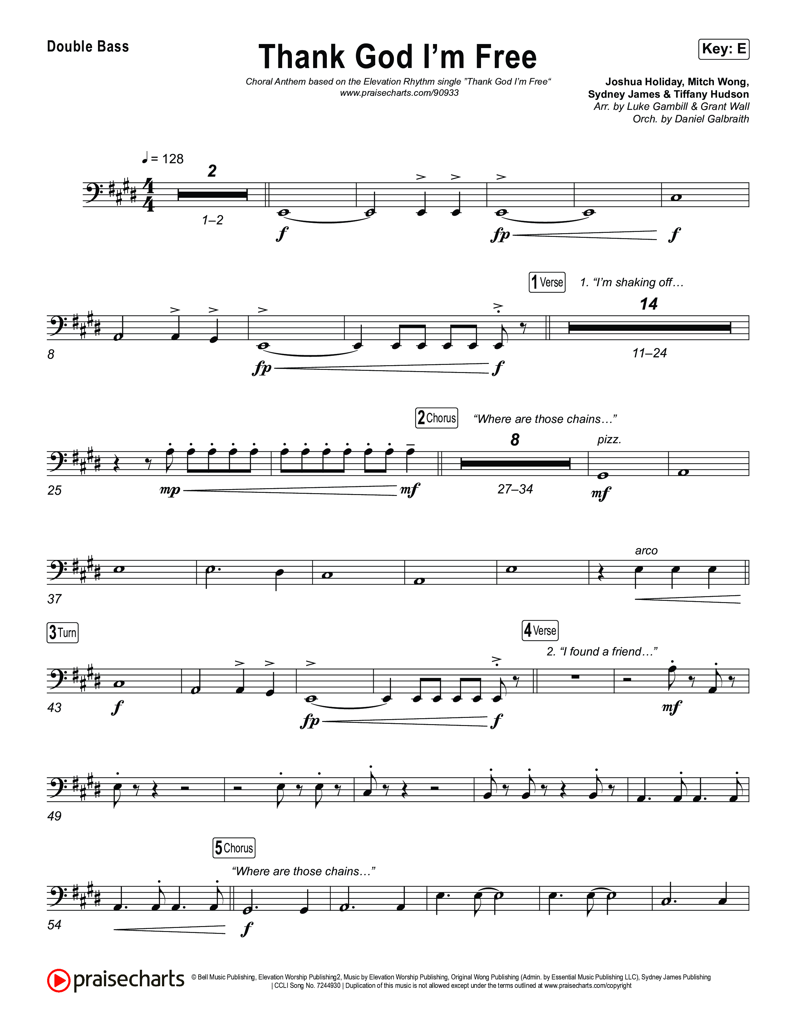 Thank God I'm Free (Choral Anthem SATB) String Bass (ELEVATION RHYTHM / Lizzie Morgan / Arr. Luke Gambill)