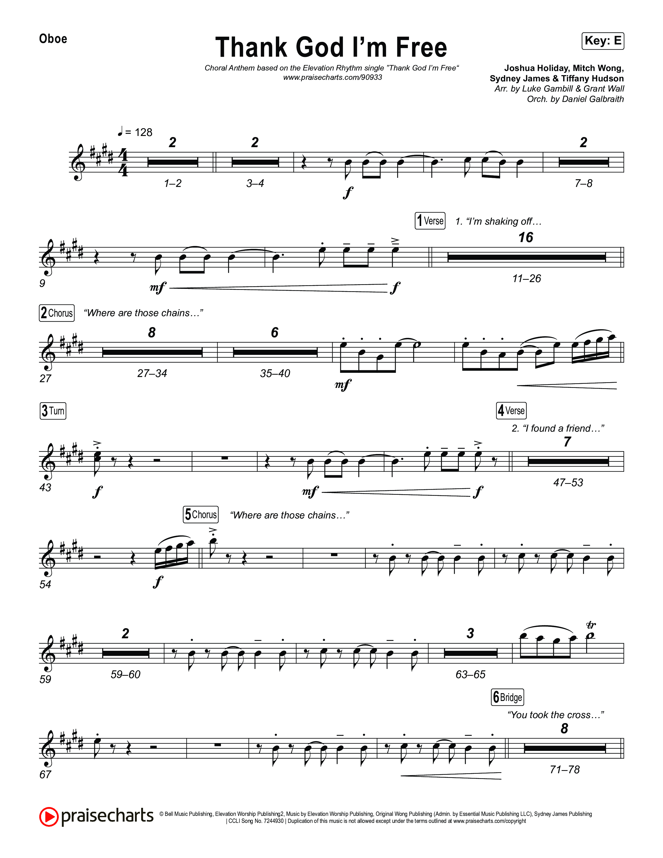 Thank God I'm Free (Choral Anthem SATB) Oboe (ELEVATION RHYTHM / Lizzie Morgan / Arr. Luke Gambill)
