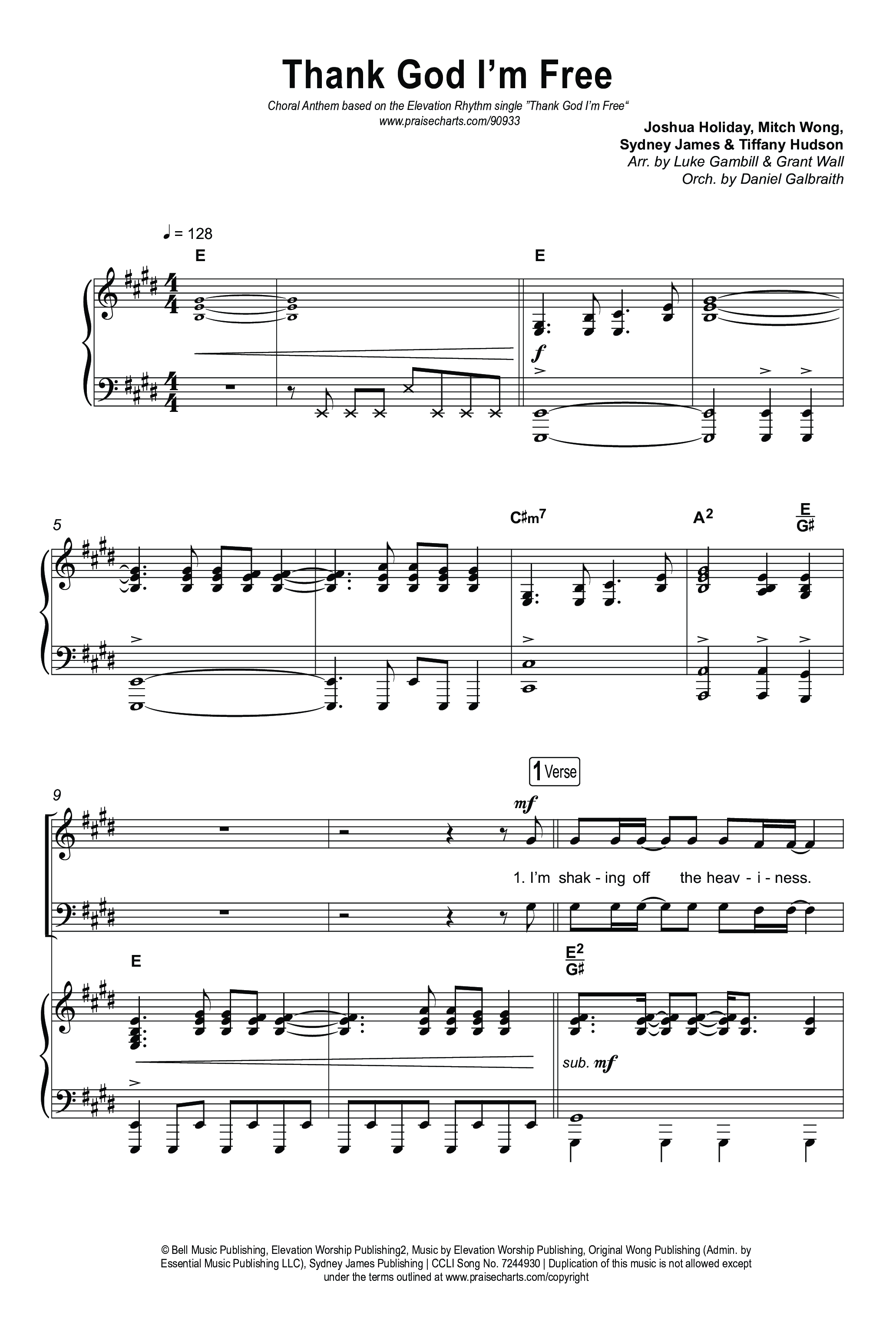 Thank God I'm Free (Choral Anthem SATB) Octavo (SATB & Pno) (ELEVATION RHYTHM / Lizzie Morgan / Arr. Luke Gambill)