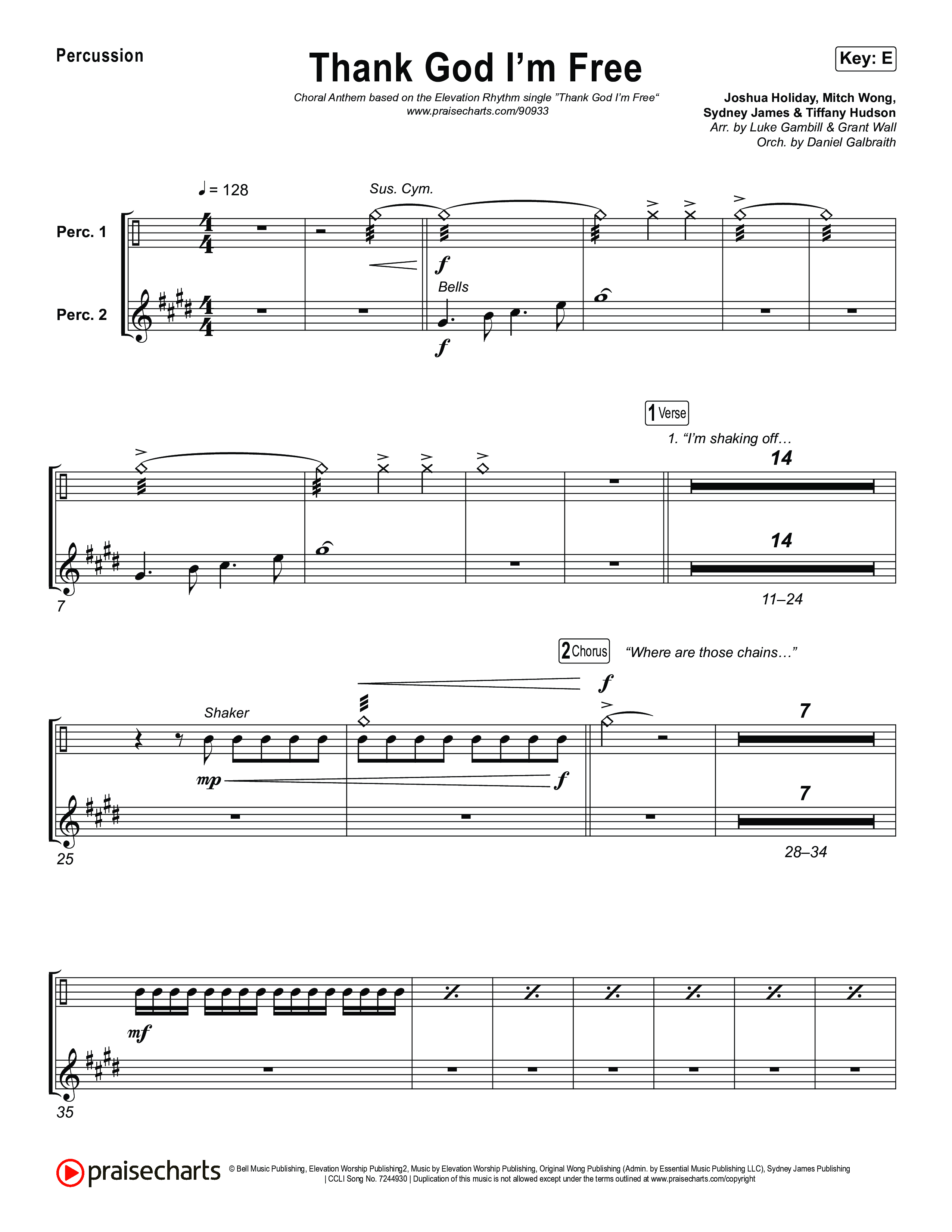 Thank God I'm Free (Choral Anthem SATB) Percussion (ELEVATION RHYTHM / Lizzie Morgan / Arr. Luke Gambill)