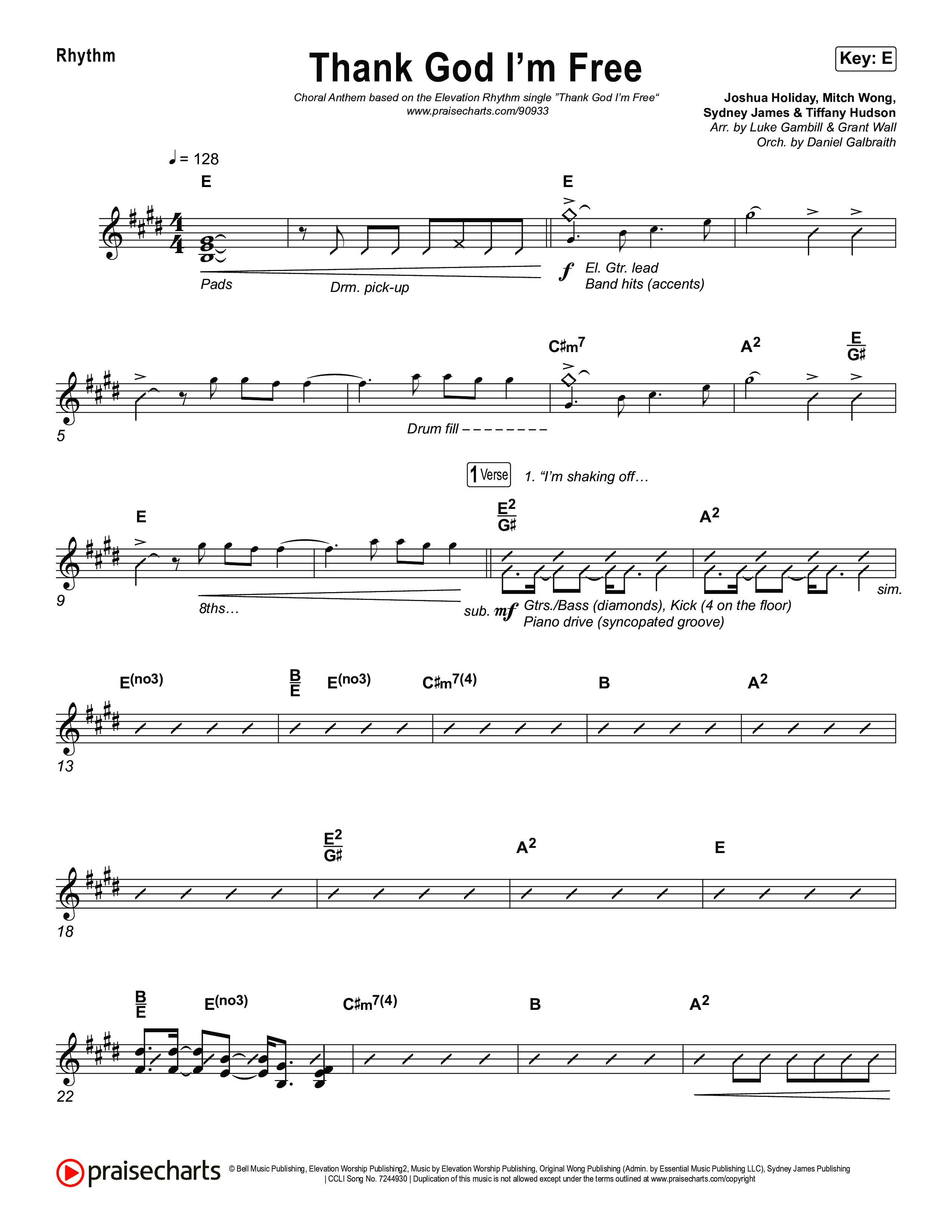 Thank God I'm Free (Choral Anthem SATB) Rhythm Chart (ELEVATION RHYTHM / Lizzie Morgan / Arr. Luke Gambill)
