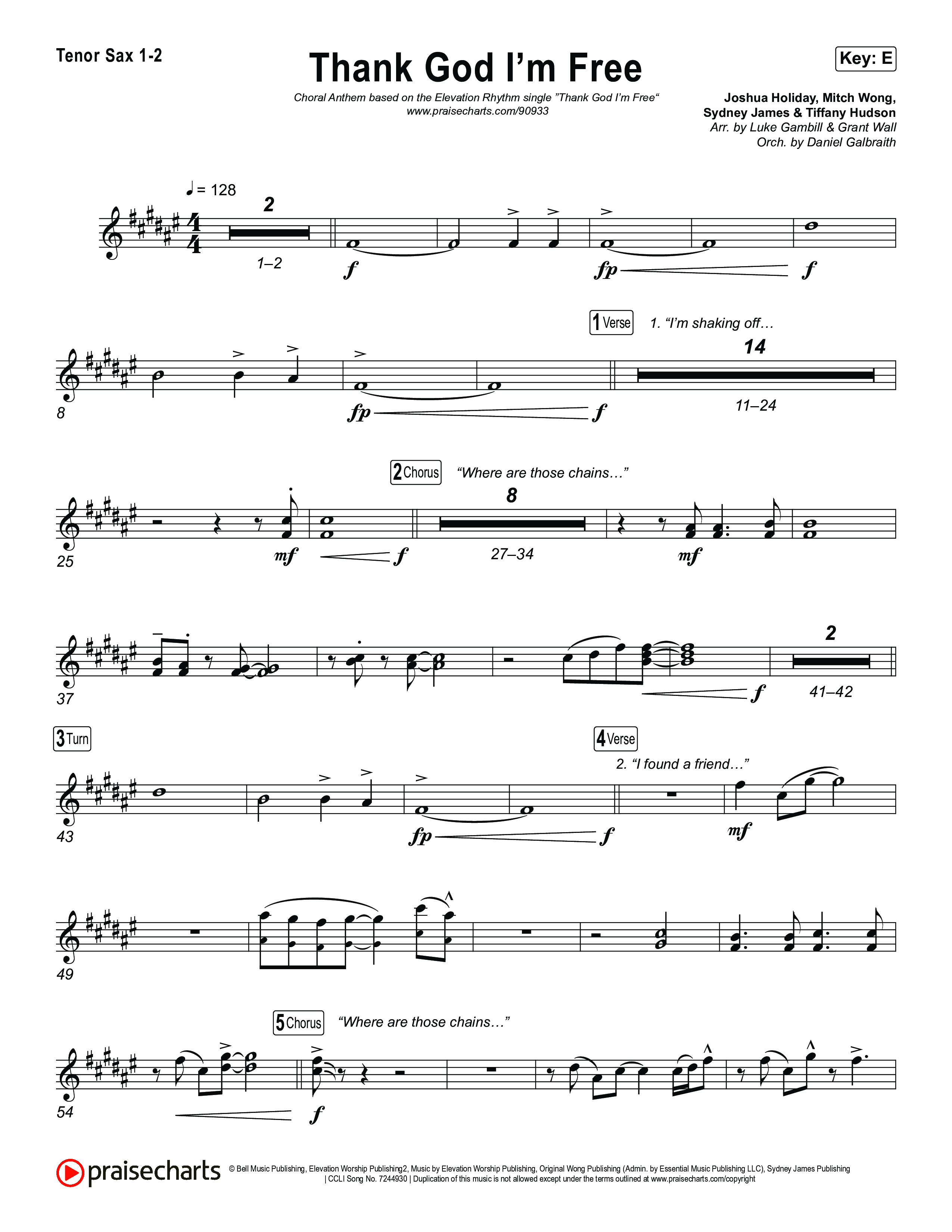 Thank God I'm Free (Choral Anthem SATB) Tenor Sax 1,2 (ELEVATION RHYTHM / Lizzie Morgan / Arr. Luke Gambill)
