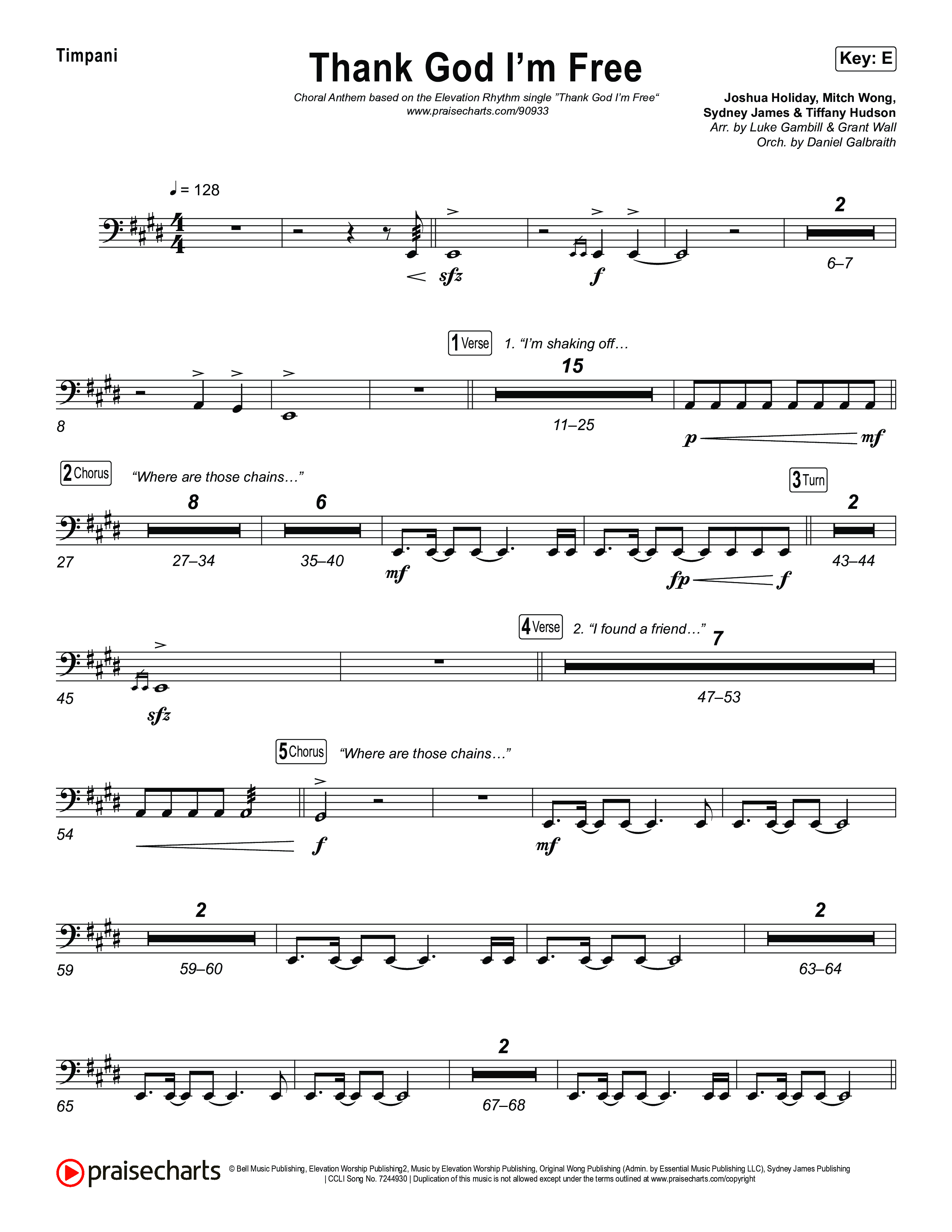 Thank God I'm Free (Choral Anthem SATB) Timpani (ELEVATION RHYTHM / Lizzie Morgan / Arr. Luke Gambill)