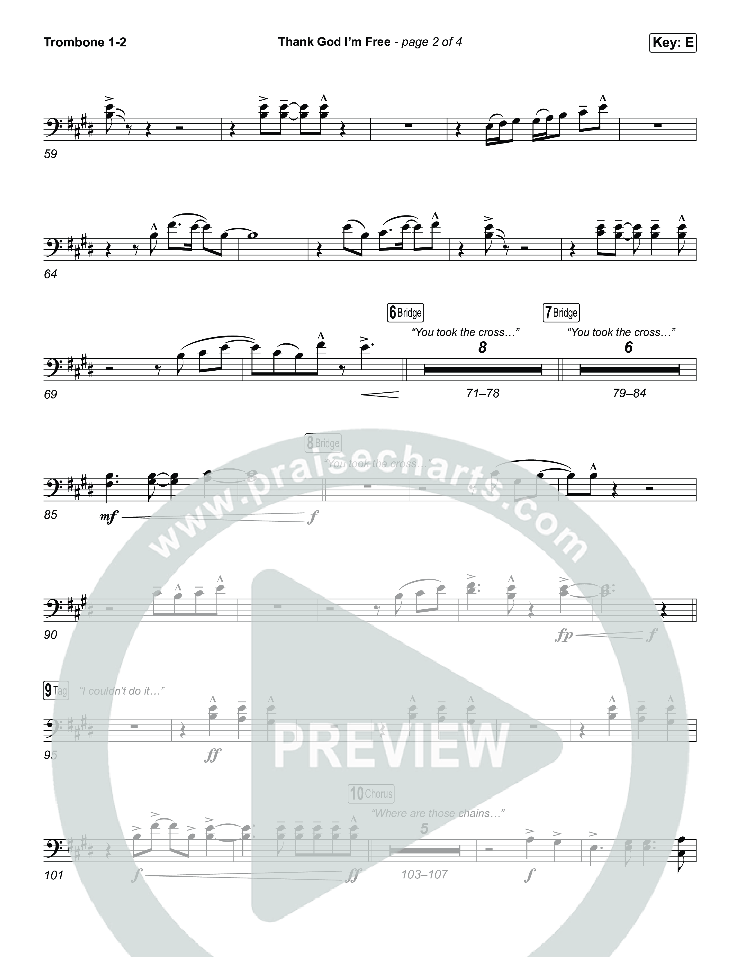 Thank God I'm Free (Choral Anthem SATB) Trombone 1/2 (ELEVATION RHYTHM / Lizzie Morgan / Arr. Luke Gambill)