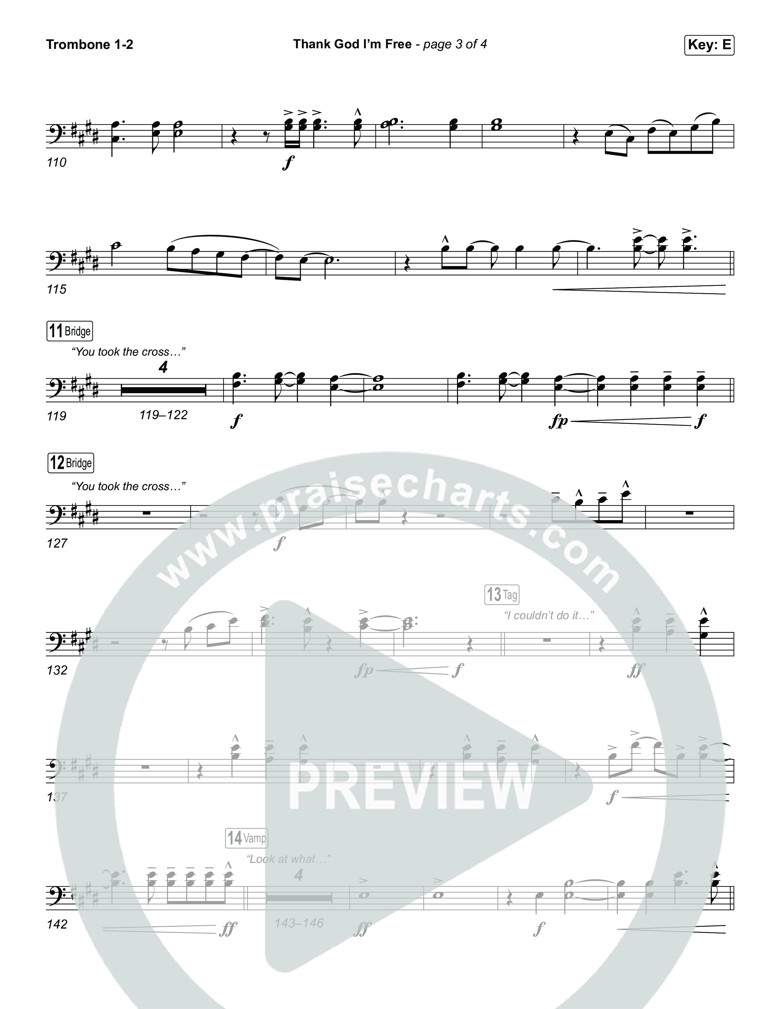 Thank God I'm Free (Choral Anthem SATB) Trombone 1/2 (ELEVATION RHYTHM / Lizzie Morgan / Arr. Luke Gambill)