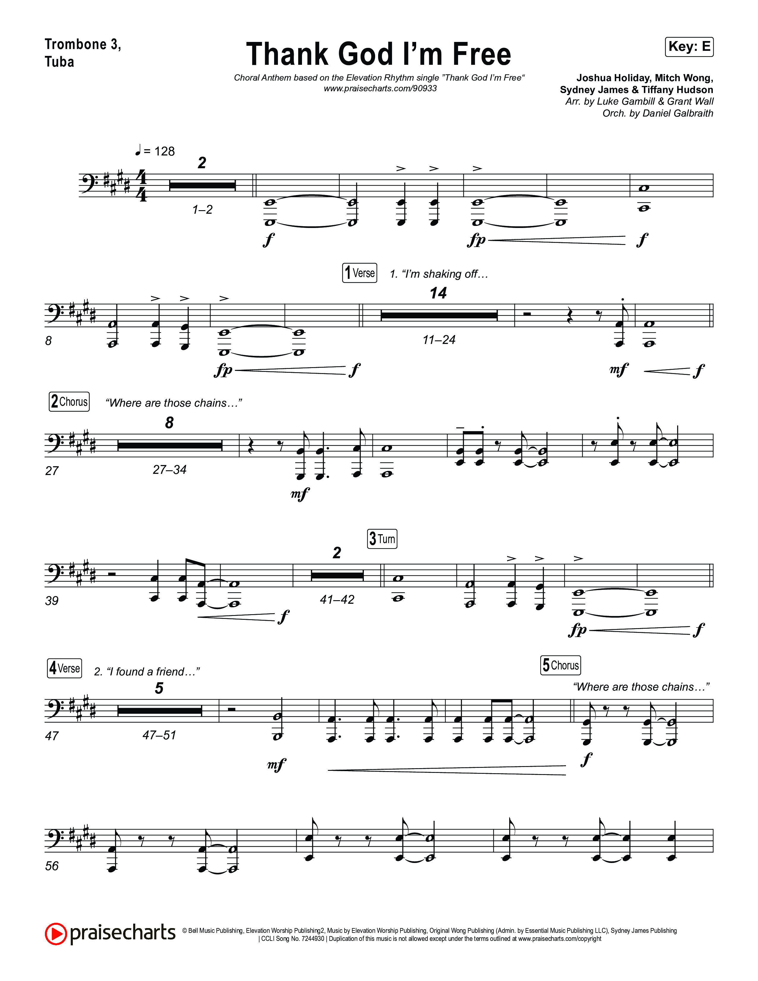 Thank God I'm Free (Choral Anthem SATB) Trombone 3/Tuba (ELEVATION RHYTHM / Lizzie Morgan / Arr. Luke Gambill)
