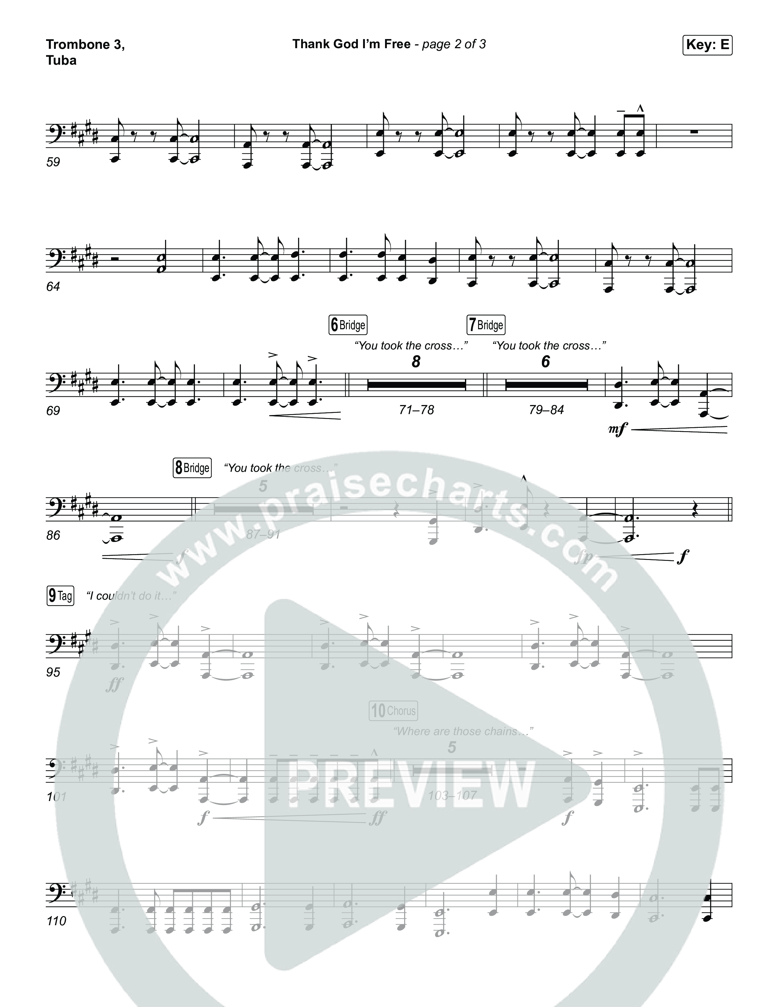 Thank God I'm Free (Choral Anthem SATB) Trombone 3/Tuba (ELEVATION RHYTHM / Lizzie Morgan / Arr. Luke Gambill)