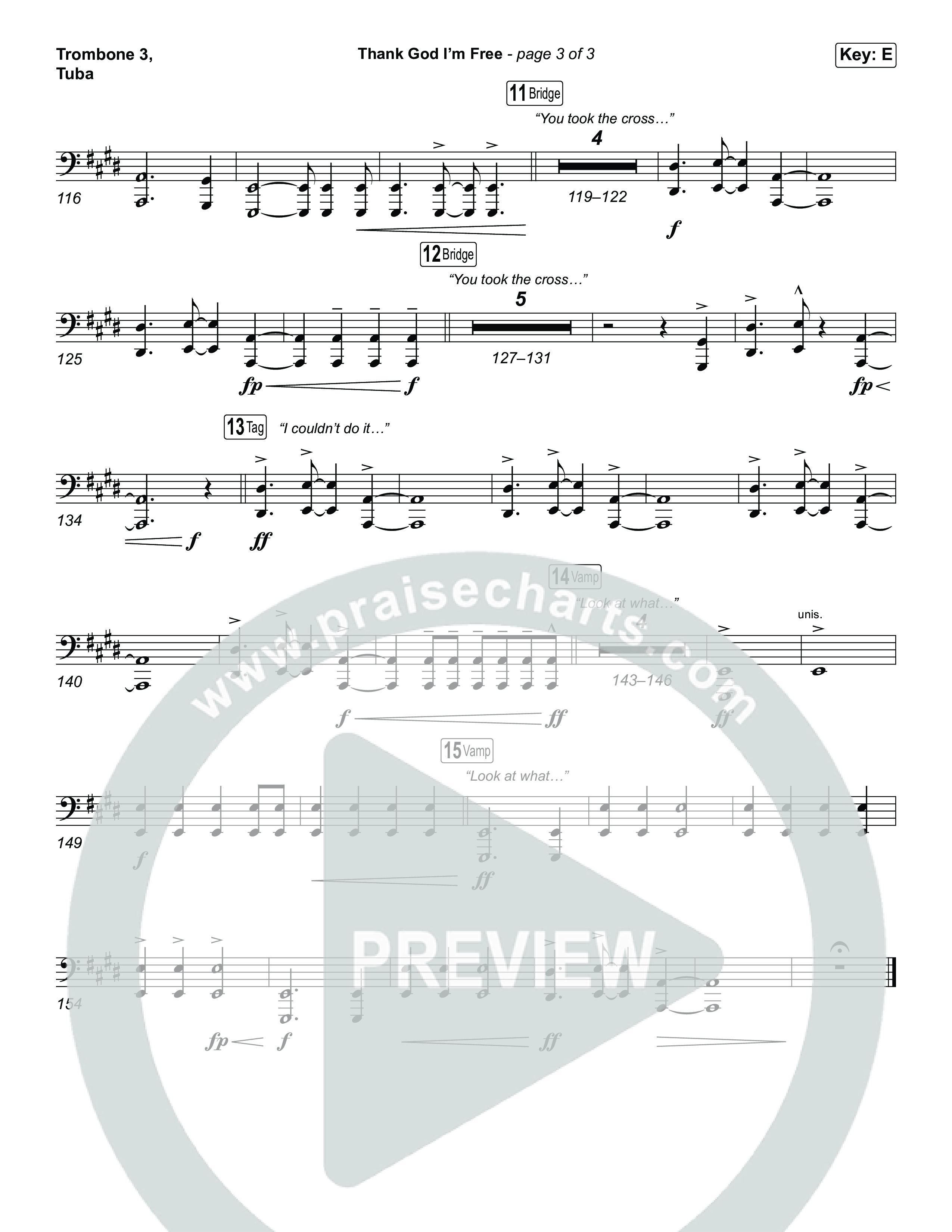 Thank God I'm Free (Choral Anthem SATB) Trombone 3/Tuba (ELEVATION RHYTHM / Lizzie Morgan / Arr. Luke Gambill)