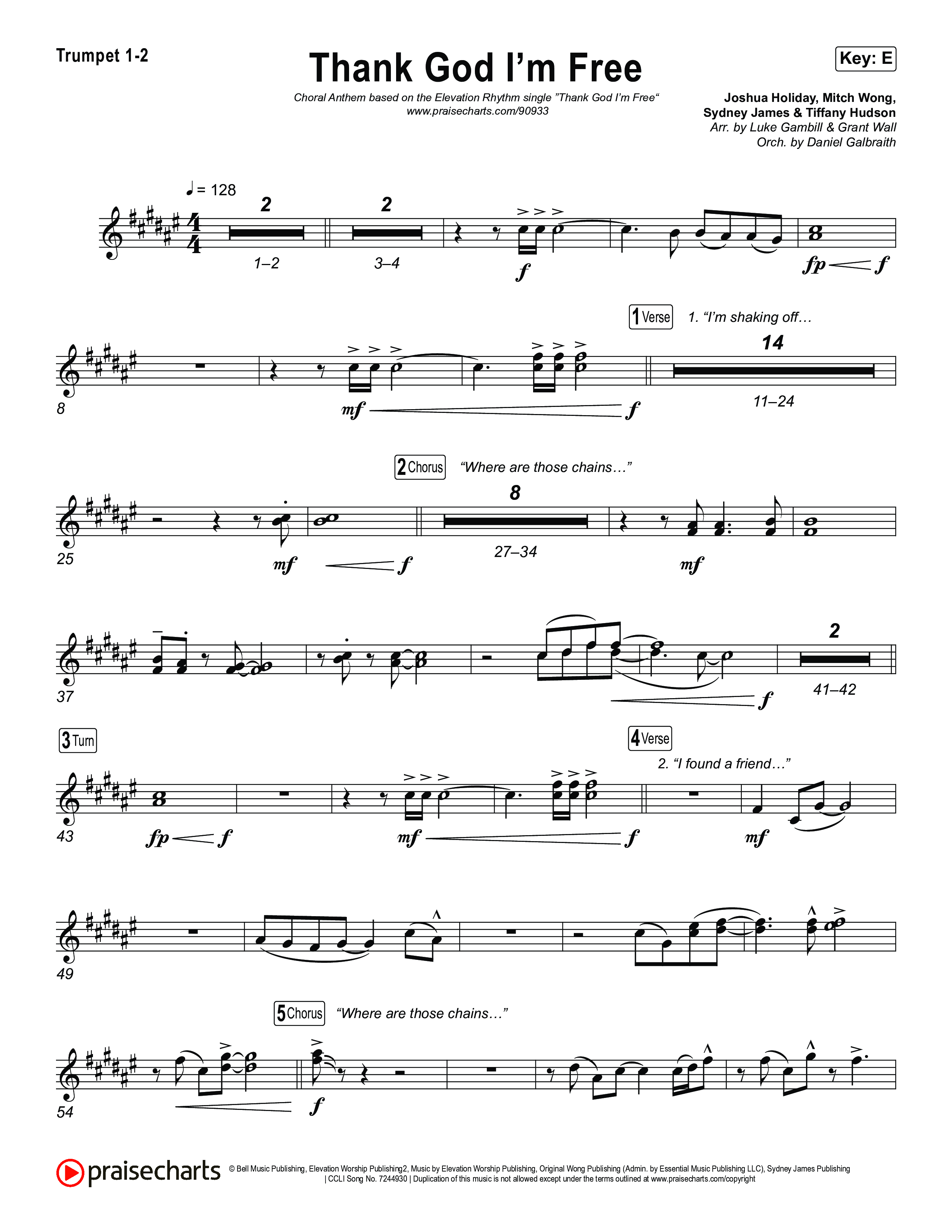 Thank God I'm Free (Choral Anthem SATB) Trumpet 1,2 (ELEVATION RHYTHM / Lizzie Morgan / Arr. Luke Gambill)