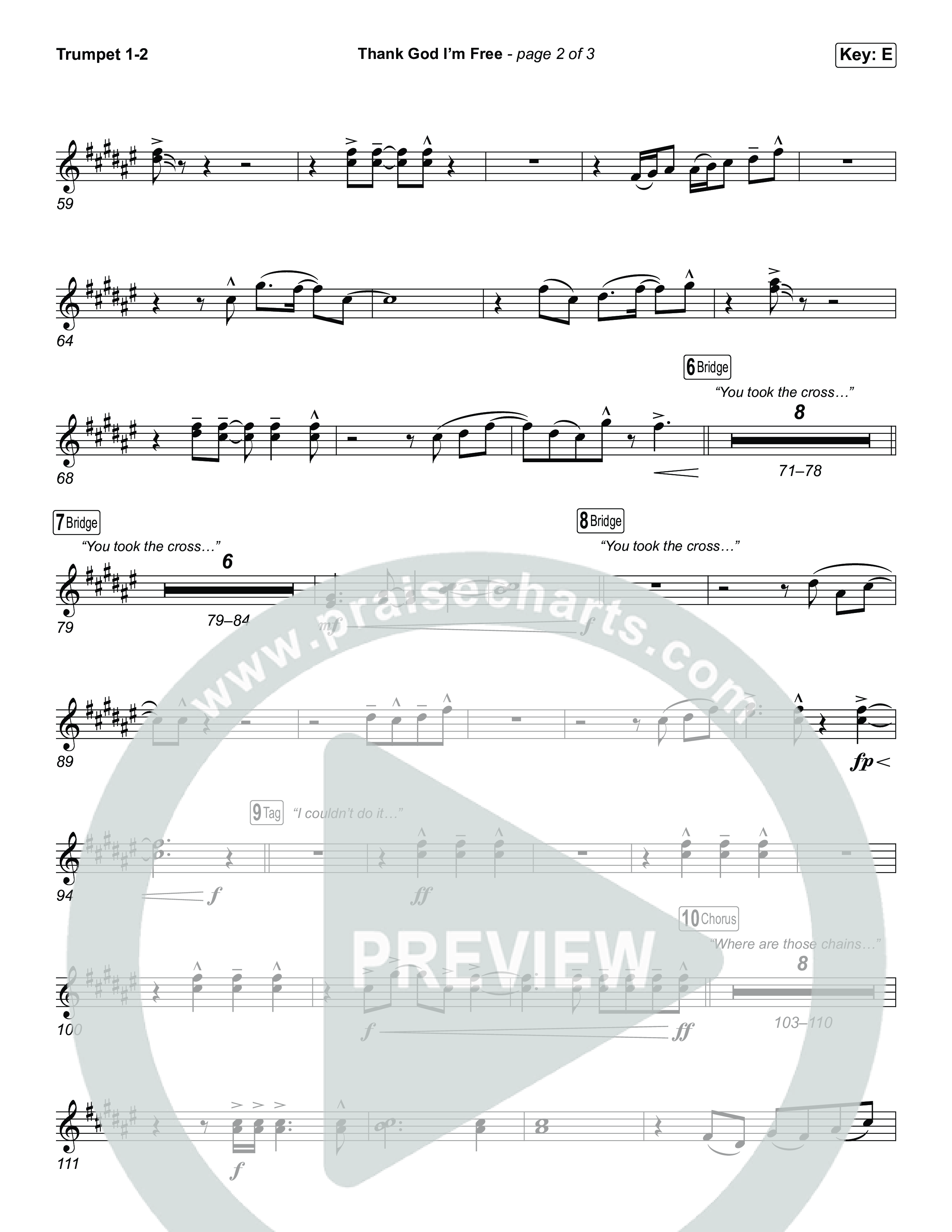 Thank God I'm Free (Choral Anthem SATB) Trumpet 1,2 (ELEVATION RHYTHM / Lizzie Morgan / Arr. Luke Gambill)