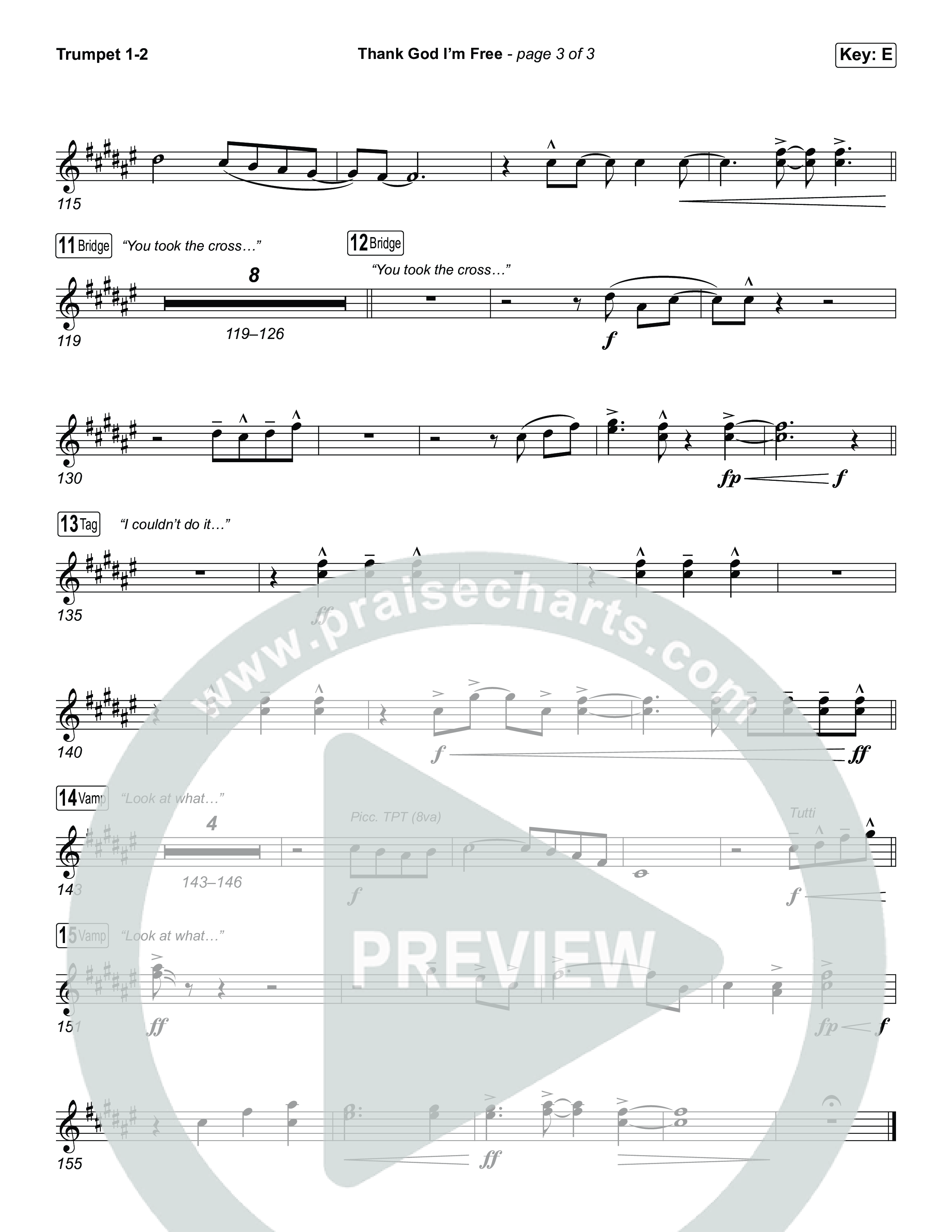 Thank God I'm Free (Choral Anthem SATB) Trumpet 1,2 (ELEVATION RHYTHM / Lizzie Morgan / Arr. Luke Gambill)
