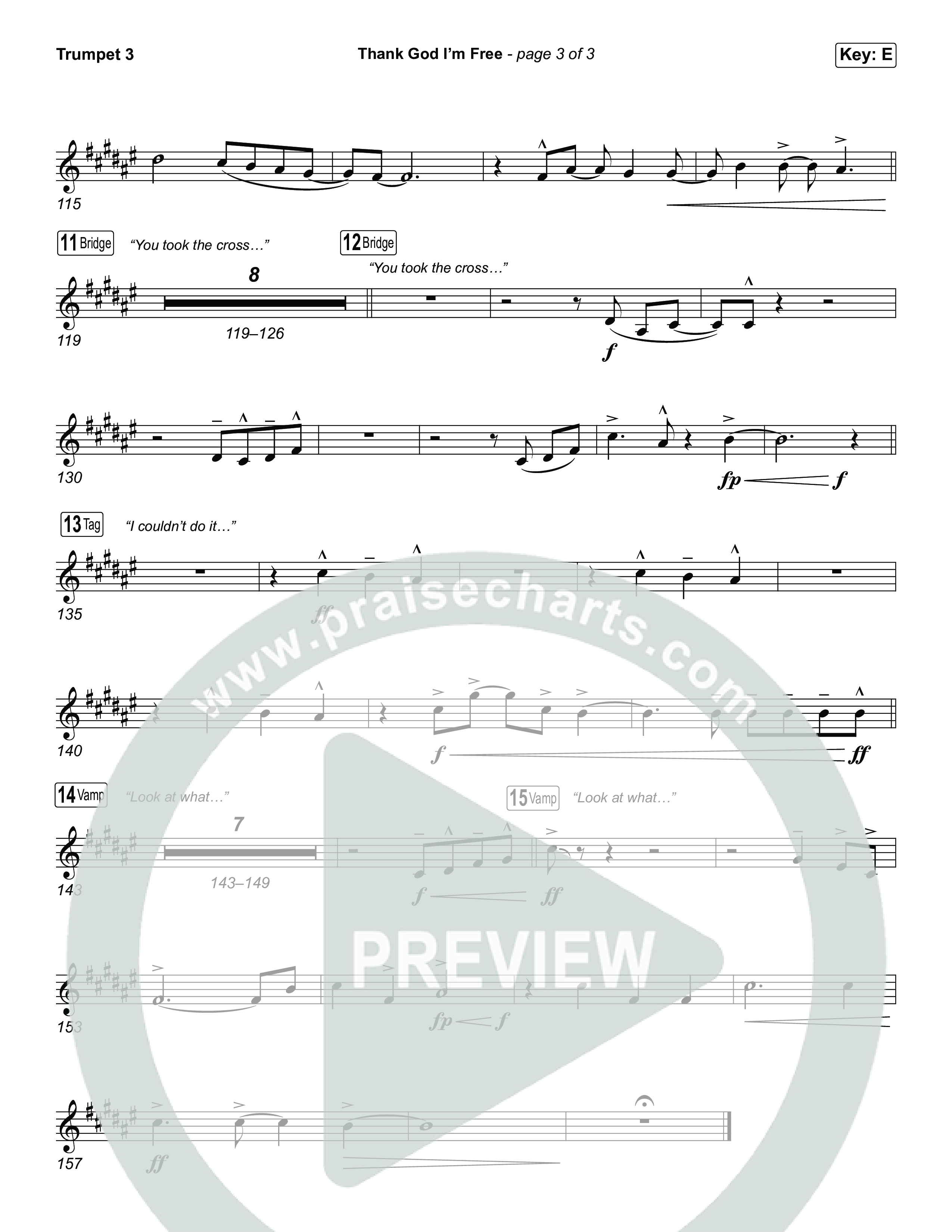Thank God I'm Free (Choral Anthem SATB) Trumpet 3 (ELEVATION RHYTHM / Lizzie Morgan / Arr. Luke Gambill)