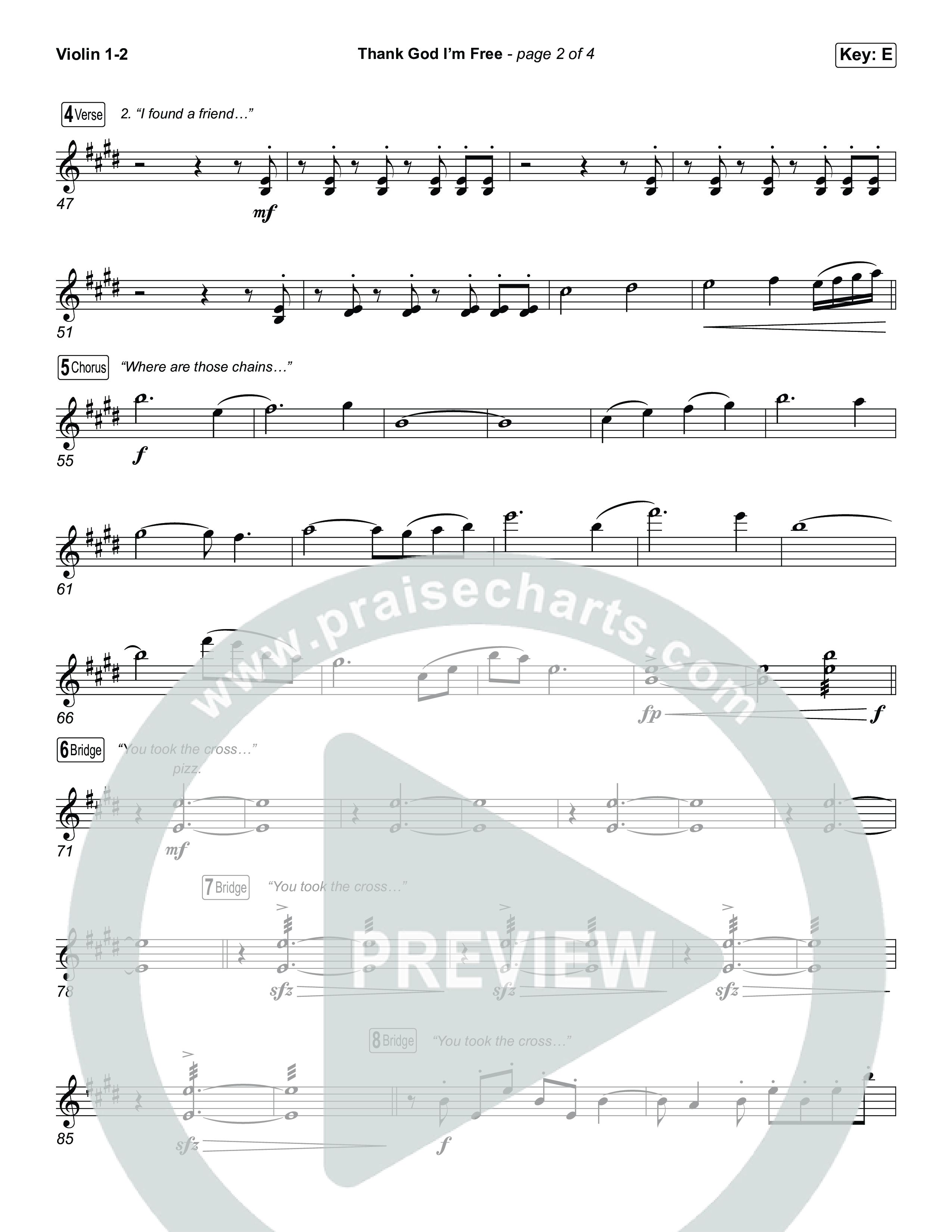 Thank God I'm Free (Choral Anthem SATB) Violin 1,2 (ELEVATION RHYTHM / Lizzie Morgan / Arr. Luke Gambill)