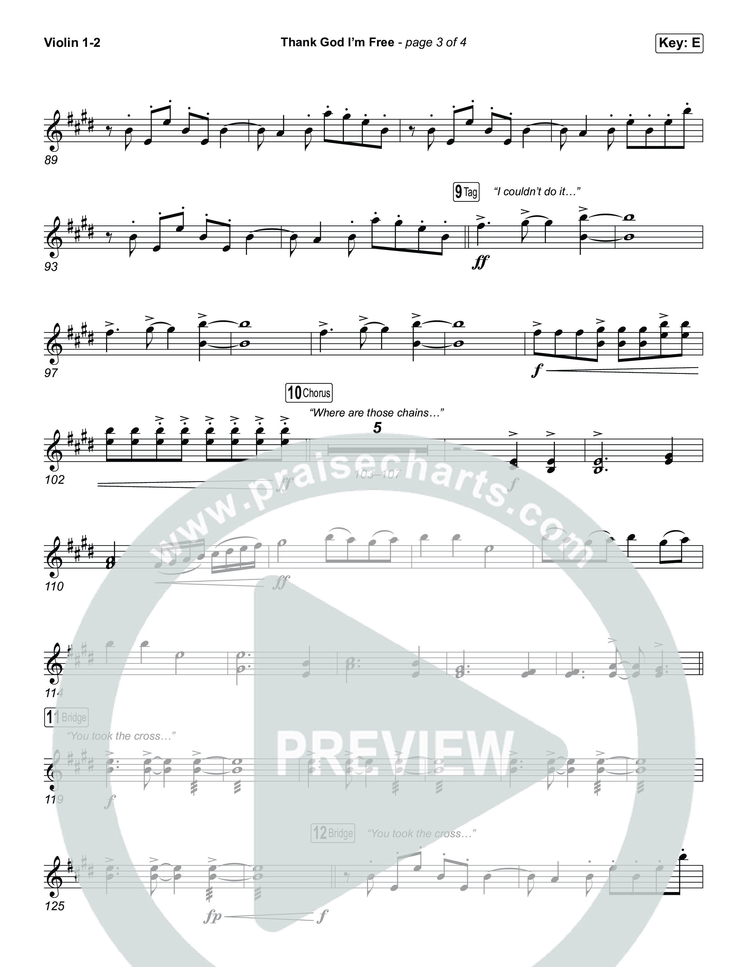 Thank God I'm Free (Choral Anthem SATB) Violin 1,2 (ELEVATION RHYTHM / Lizzie Morgan / Arr. Luke Gambill)