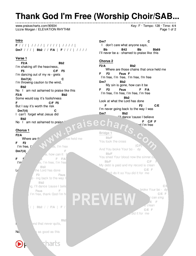 Thank God I'm Free (Worship Choir/SAB) Chords & Lyrics (ELEVATION RHYTHM / Lizzie Morgan / Arr. Luke Gambill)