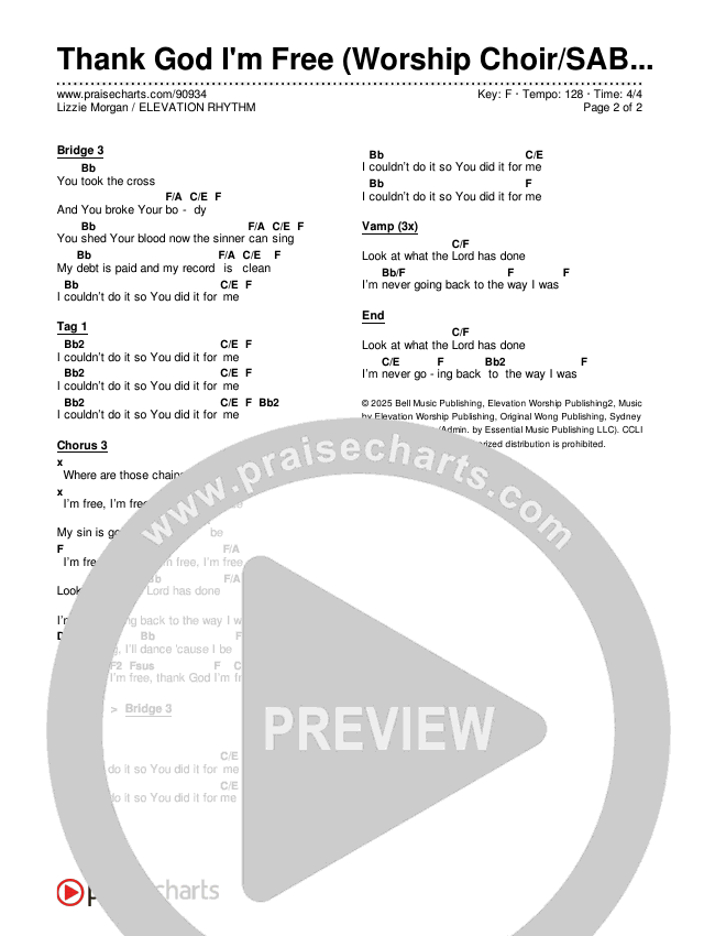 Thank God I'm Free (Worship Choir/SAB) Chords & Lyrics (ELEVATION RHYTHM / Lizzie Morgan / Arr. Luke Gambill)