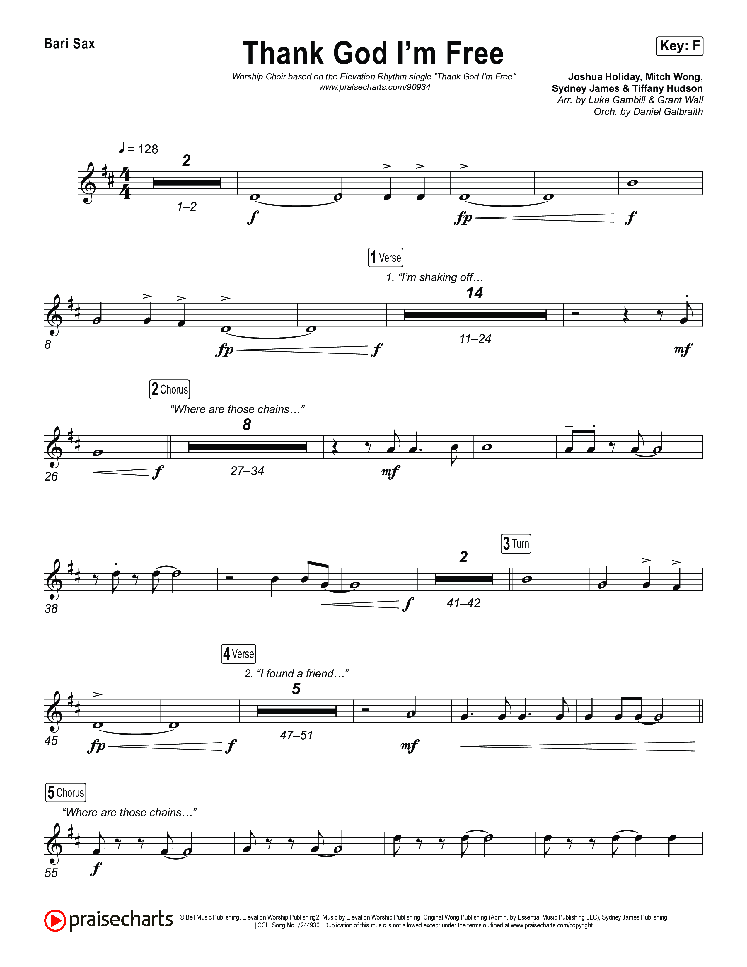 Thank God I'm Free (Worship Choir/SAB) Bari Sax (ELEVATION RHYTHM / Lizzie Morgan / Arr. Luke Gambill)