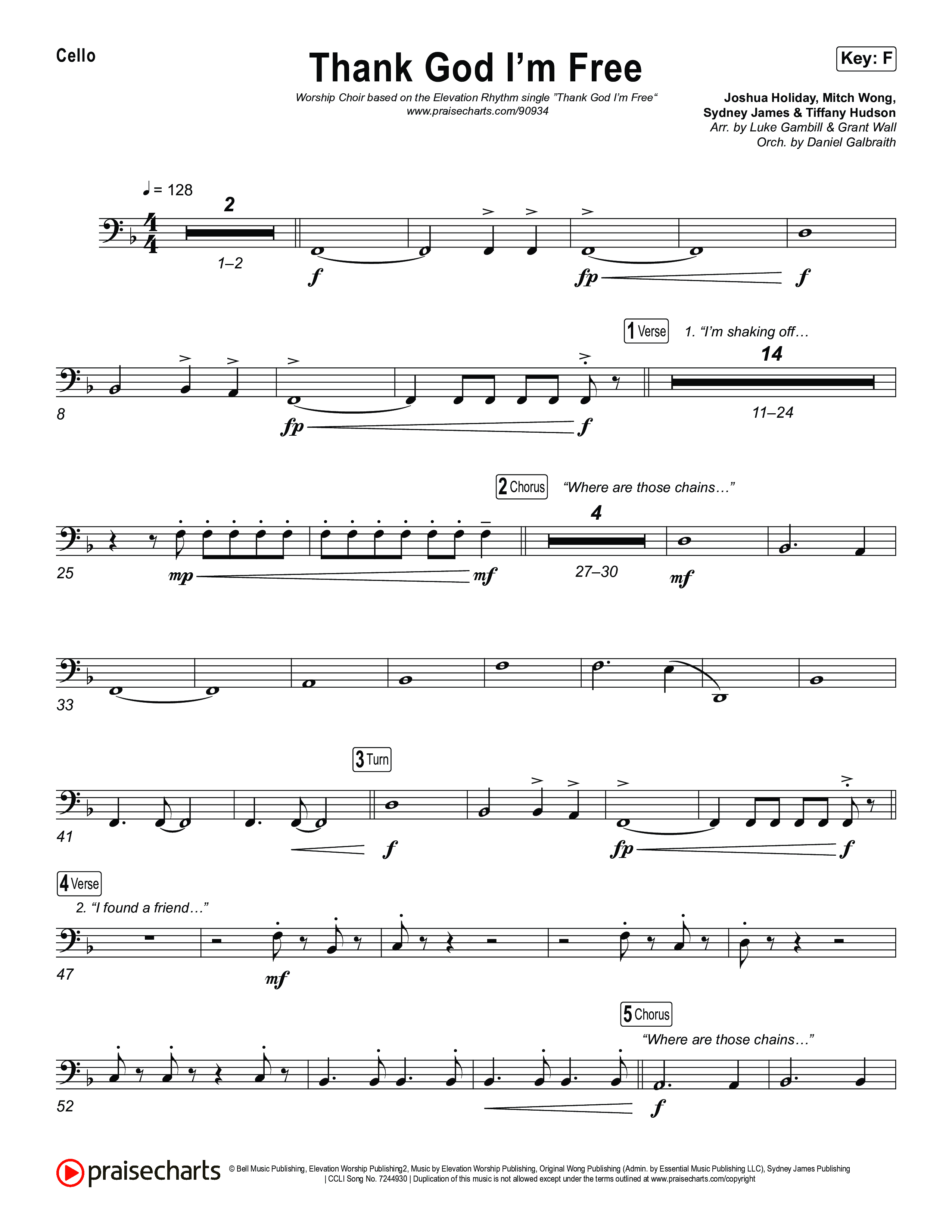 Thank God I'm Free (Worship Choir/SAB) Cello (ELEVATION RHYTHM / Lizzie Morgan / Arr. Luke Gambill)