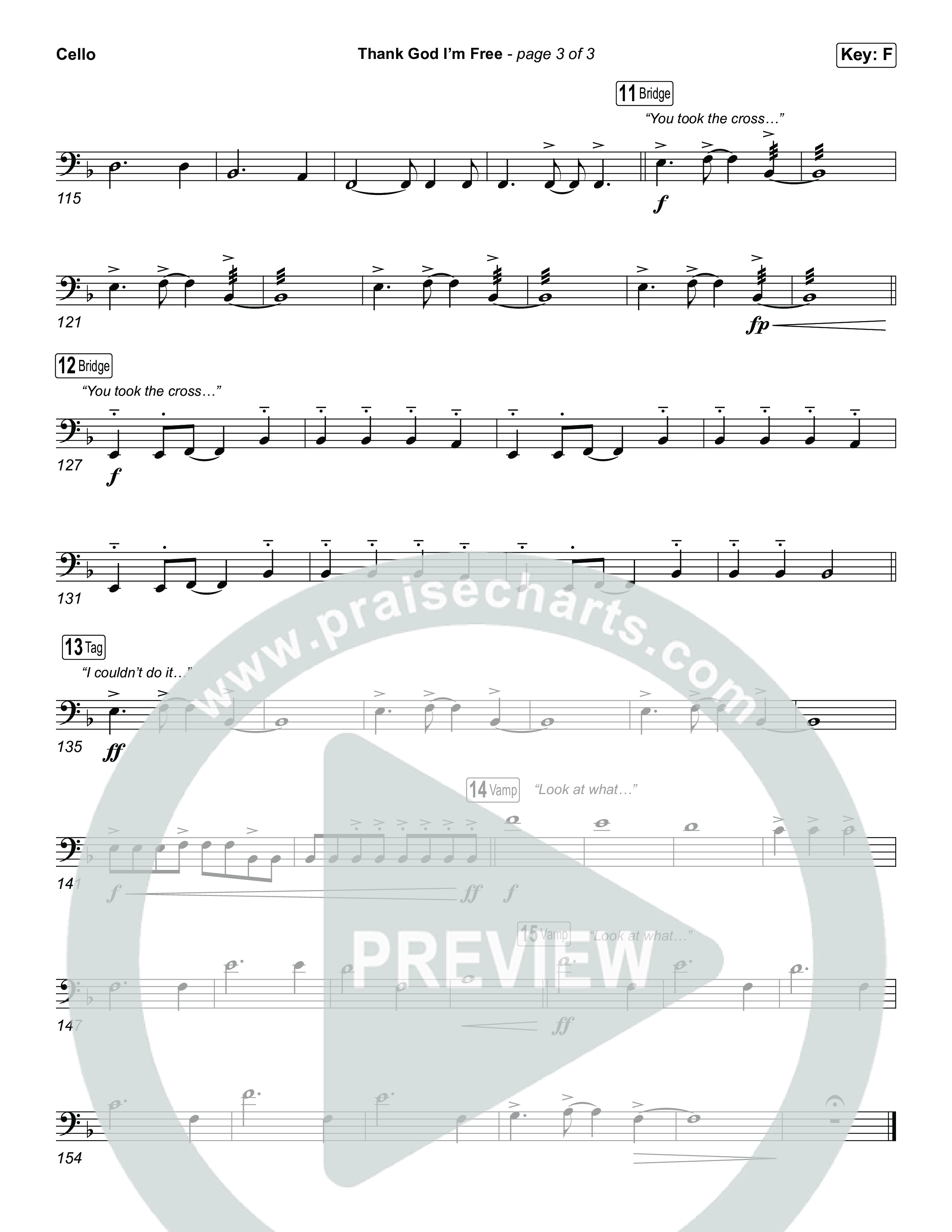 Thank God I'm Free (Worship Choir/SAB) Cello (ELEVATION RHYTHM / Lizzie Morgan / Arr. Luke Gambill)