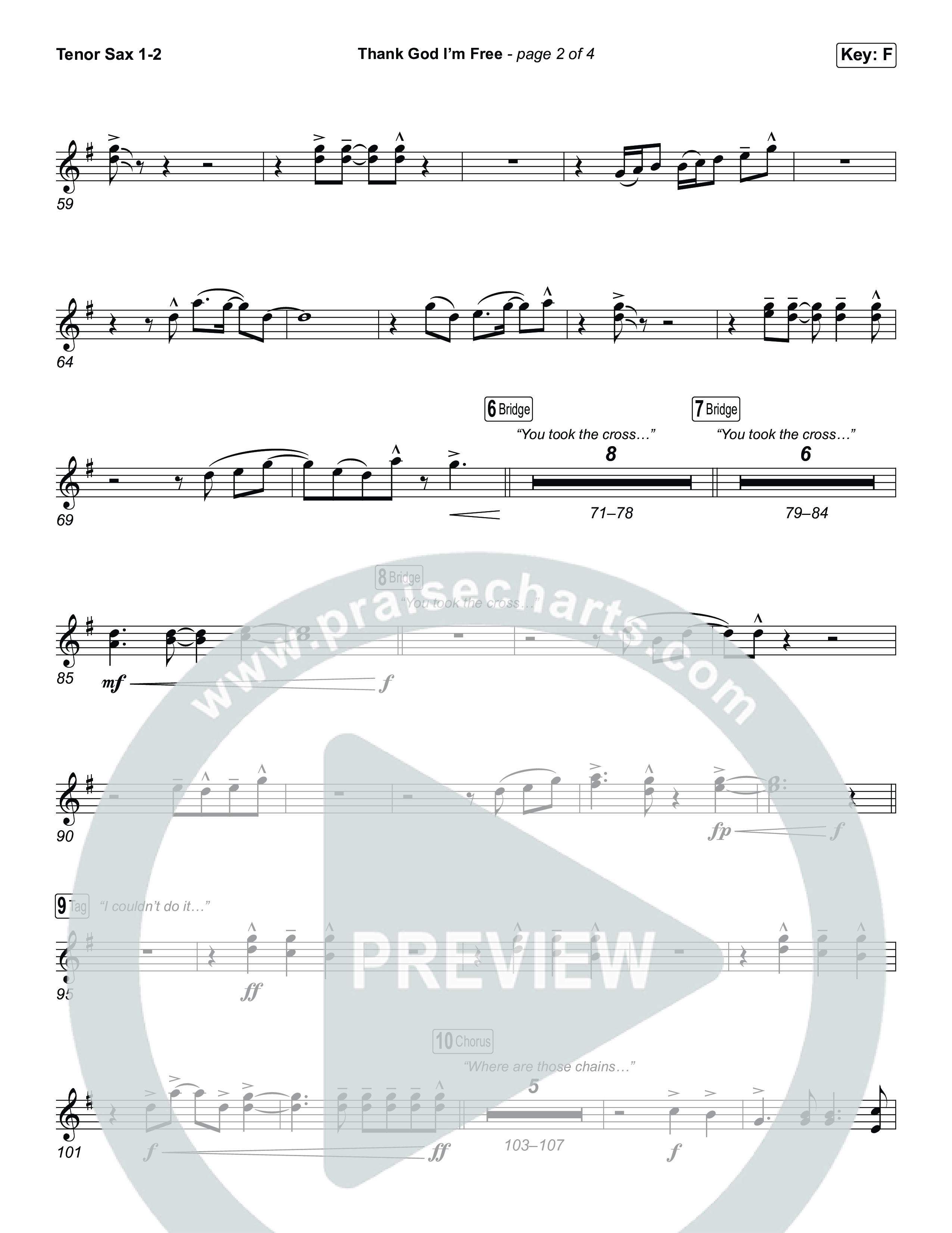 Thank God I'm Free (Worship Choir/SAB) Tenor Sax 1/2 (ELEVATION RHYTHM / Lizzie Morgan / Arr. Luke Gambill)