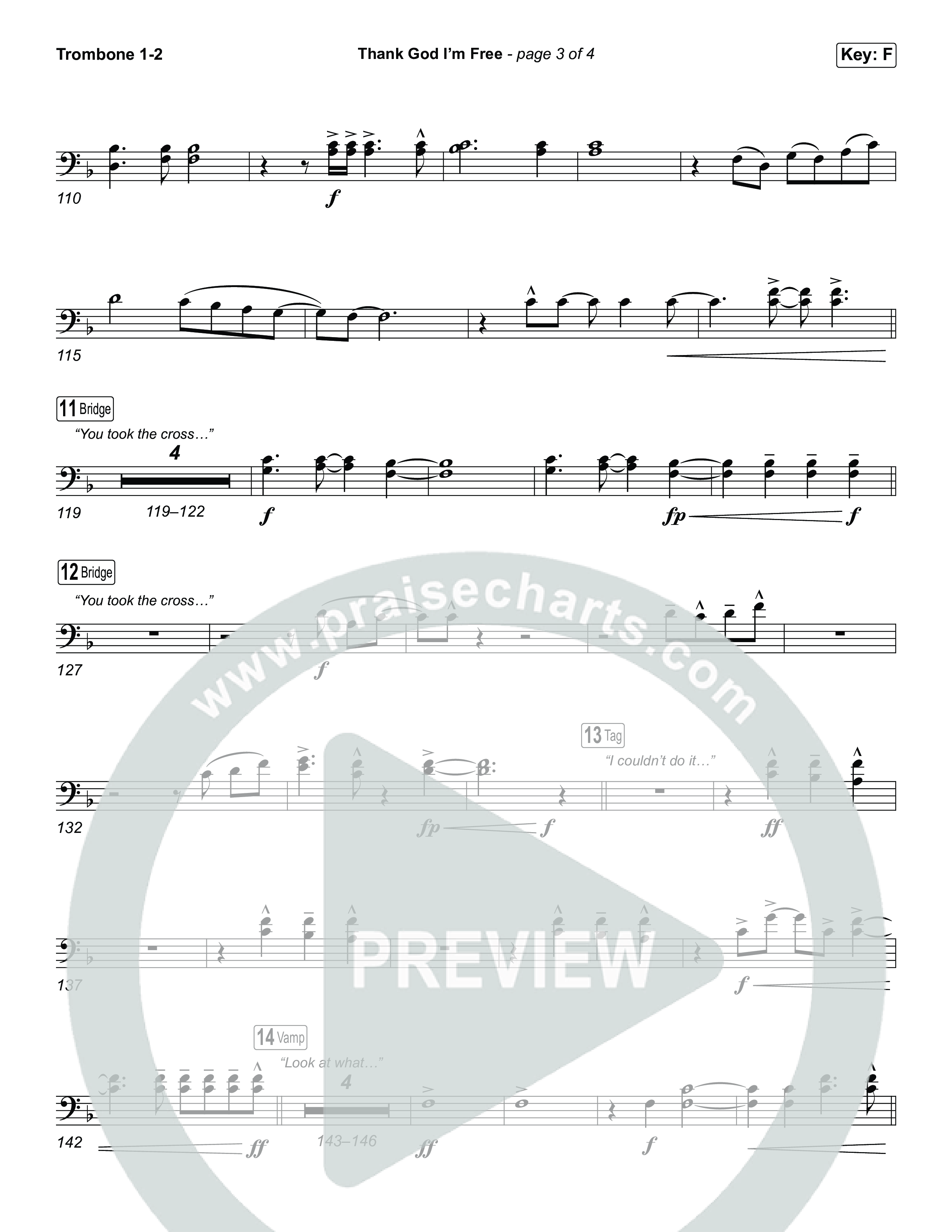 Thank God I'm Free (Worship Choir/SAB) Trombone 1/2 (ELEVATION RHYTHM / Lizzie Morgan / Arr. Luke Gambill)