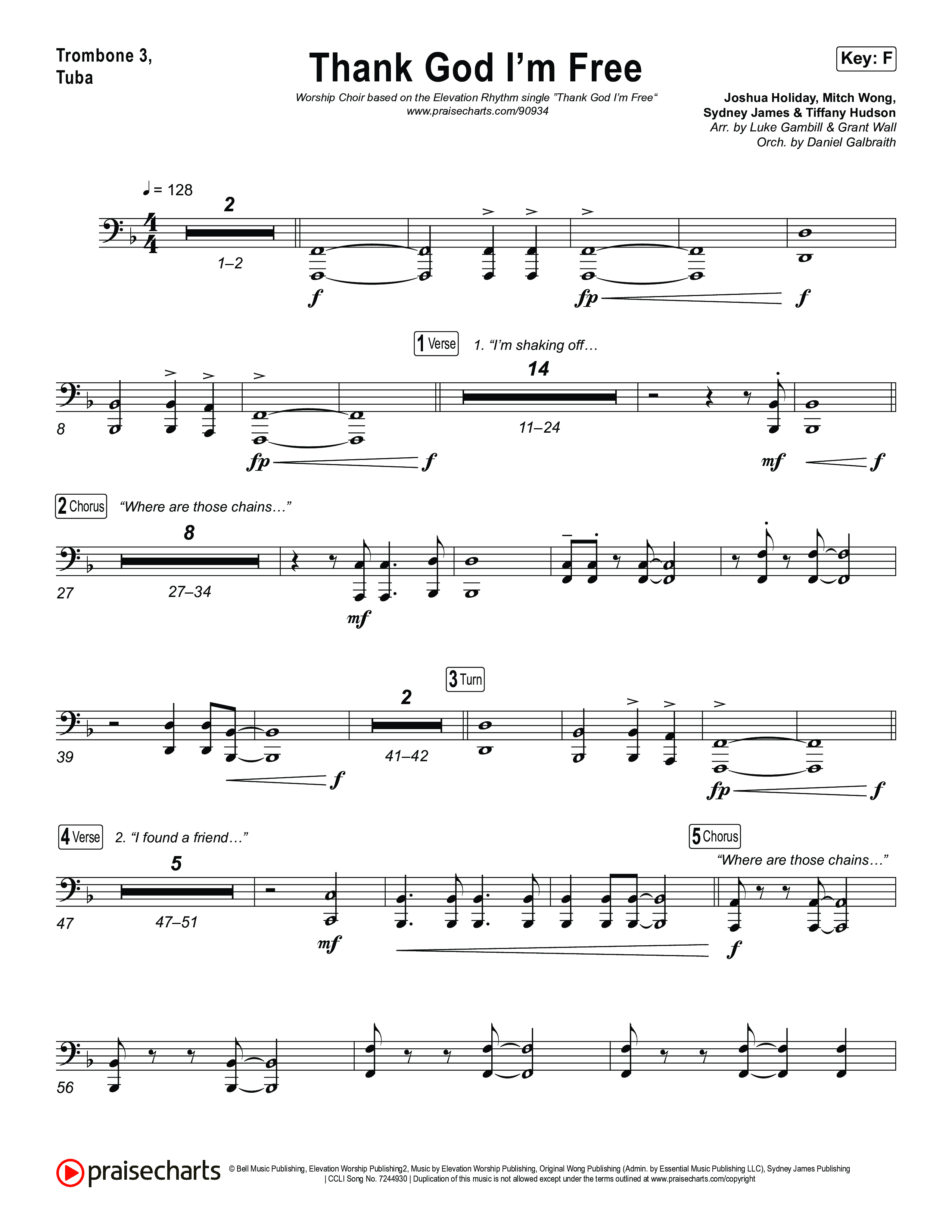 Thank God I'm Free (Worship Choir/SAB) Trombone 3/Tuba (ELEVATION RHYTHM / Lizzie Morgan / Arr. Luke Gambill)