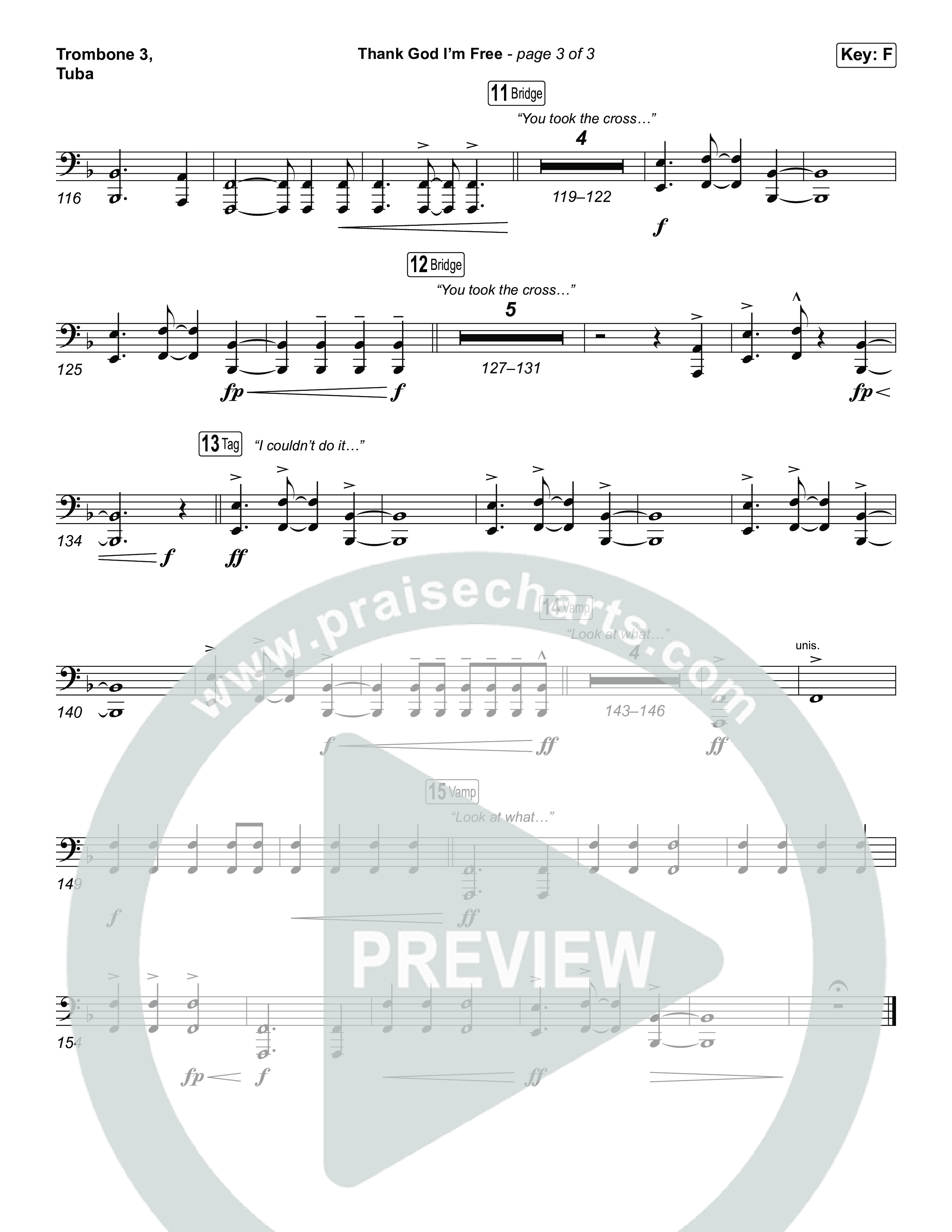 Thank God I'm Free (Worship Choir/SAB) Trombone 3/Tuba (ELEVATION RHYTHM / Lizzie Morgan / Arr. Luke Gambill)