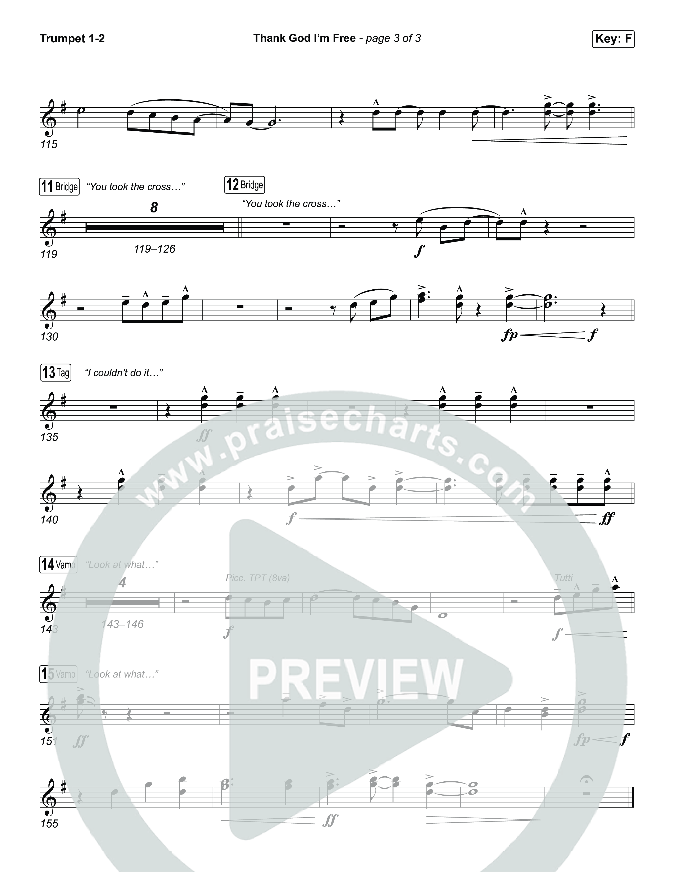 Thank God I'm Free (Worship Choir/SAB) Trumpet 1,2 (ELEVATION RHYTHM / Lizzie Morgan / Arr. Luke Gambill)