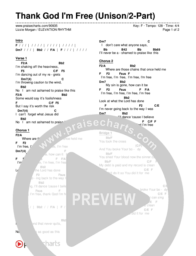 Thank God I'm Free (Unison/2-Part) Chords & Lyrics (ELEVATION RHYTHM / Lizzie Morgan / Arr. Luke Gambill)