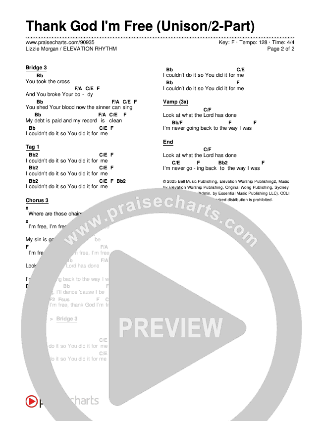 Thank God I'm Free (Unison/2-Part) Chords & Lyrics (ELEVATION RHYTHM / Lizzie Morgan / Arr. Luke Gambill)