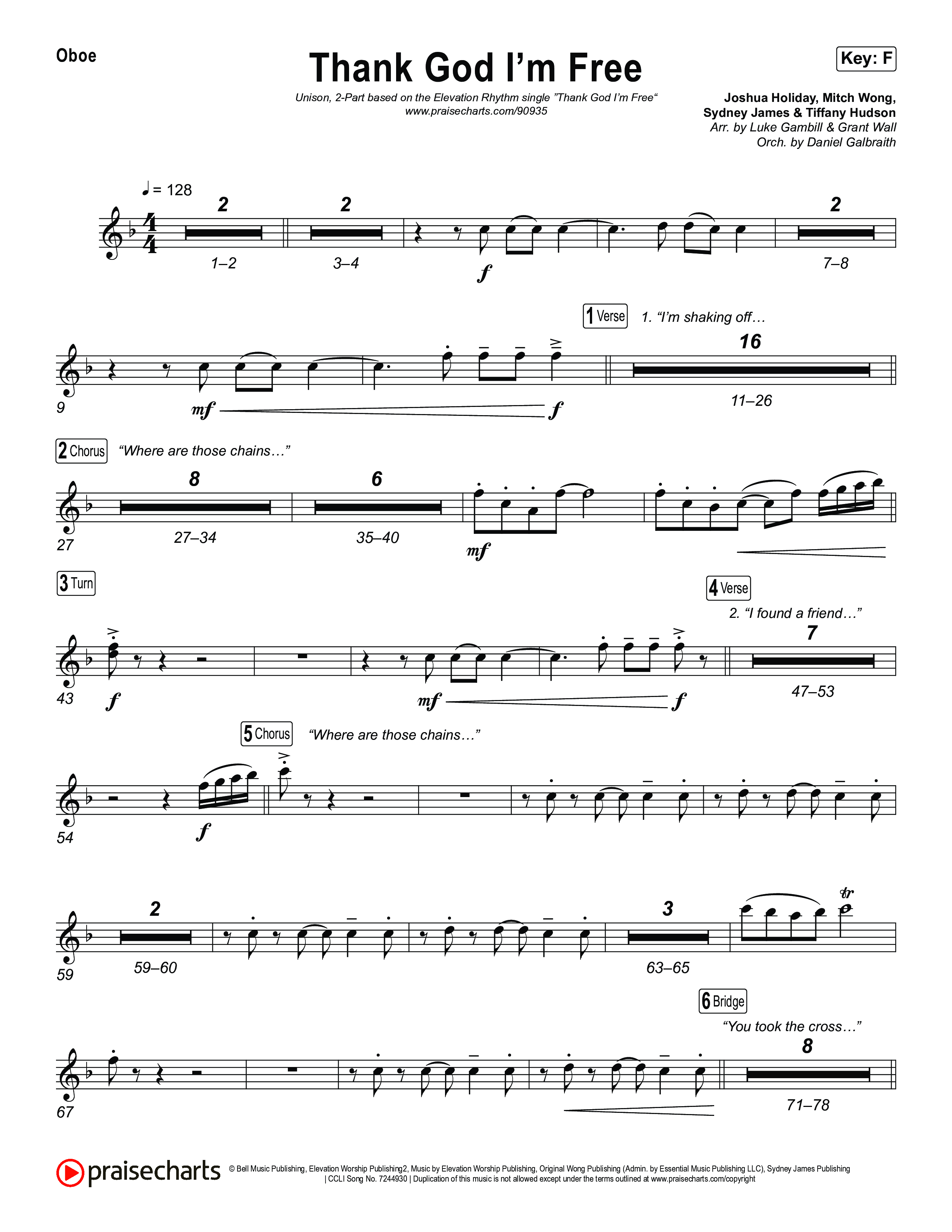 Thank God I'm Free (Unison/2-Part) Oboe (ELEVATION RHYTHM / Lizzie Morgan / Arr. Luke Gambill)