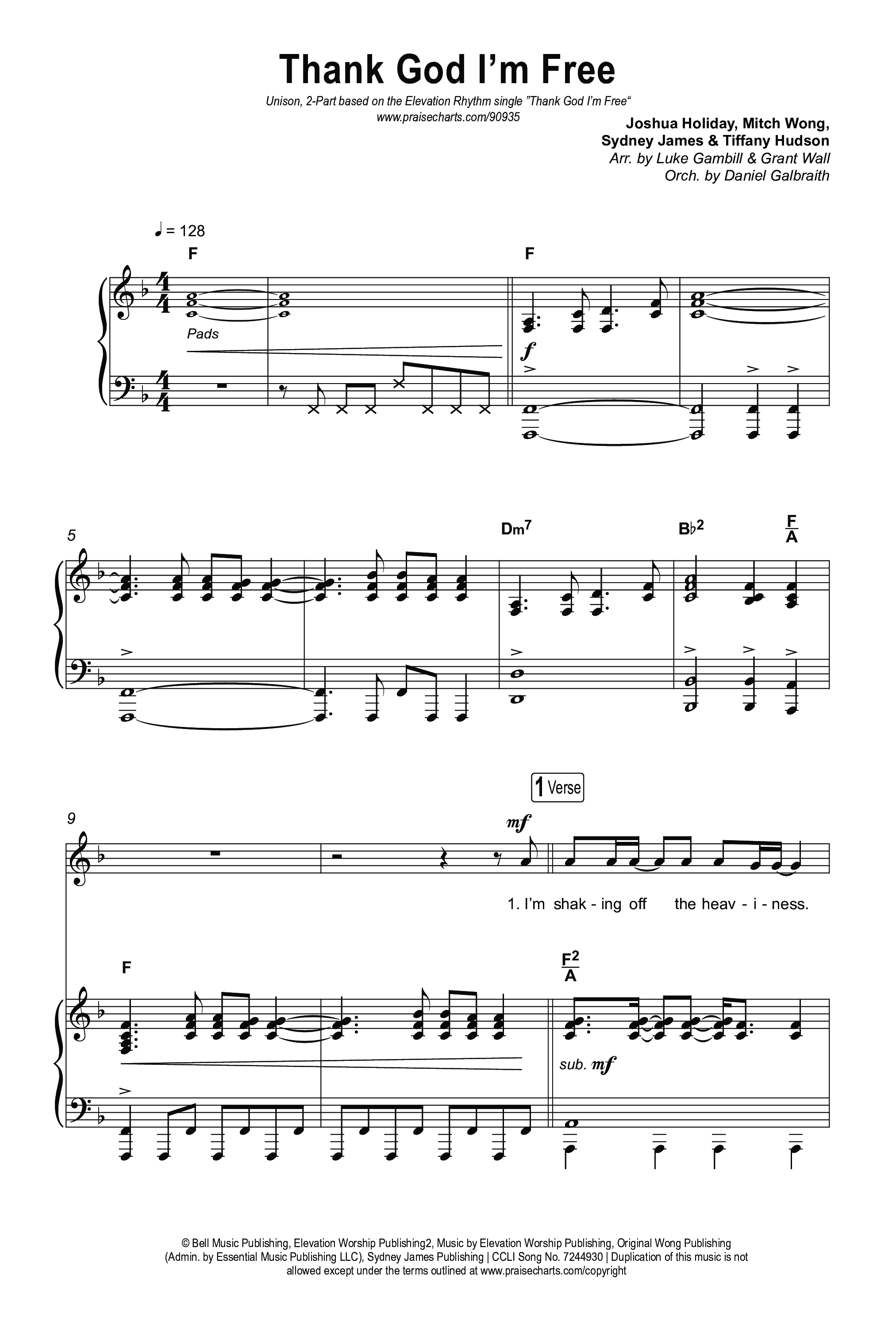 Thank God I'm Free (Unison/2-Part) Octavo (Uni/2-Part & Pno) (ELEVATION RHYTHM / Lizzie Morgan / Arr. Luke Gambill)
