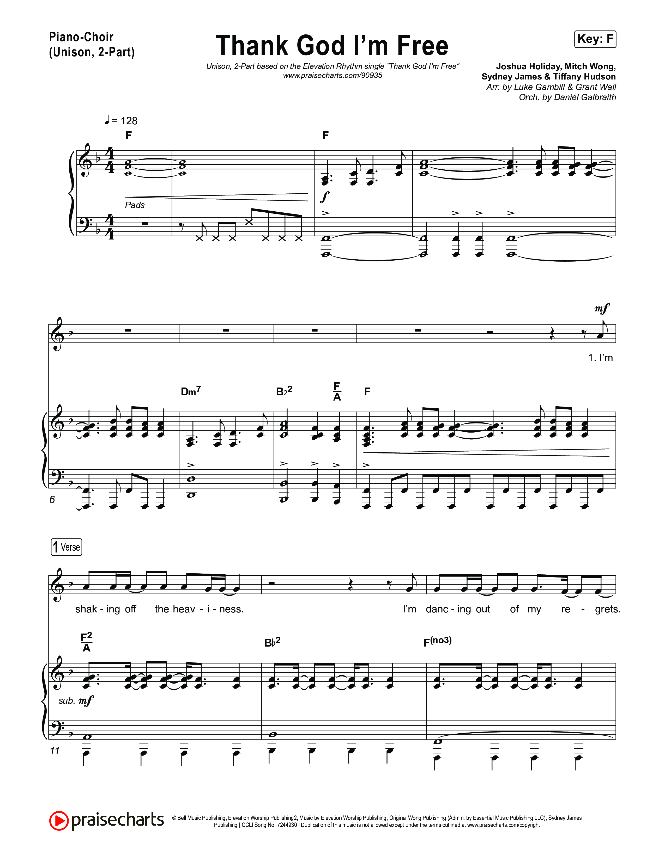 Thank God I'm Free (Unison/2-Part) Piano/Choir  (Uni/2-Part) (ELEVATION RHYTHM / Lizzie Morgan / Arr. Luke Gambill)