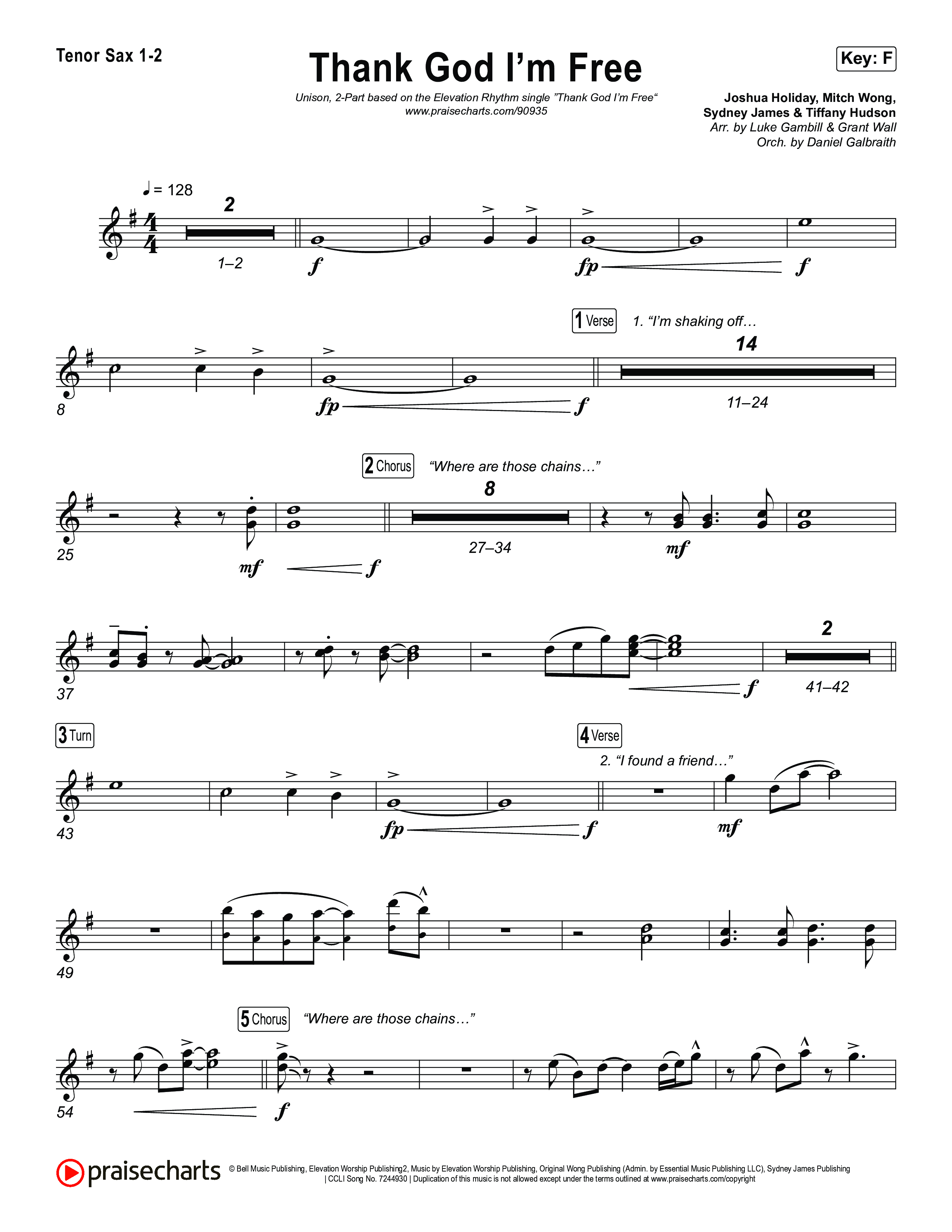 Thank God I'm Free (Unison/2-Part) Tenor Sax 1/2 (ELEVATION RHYTHM / Lizzie Morgan / Arr. Luke Gambill)