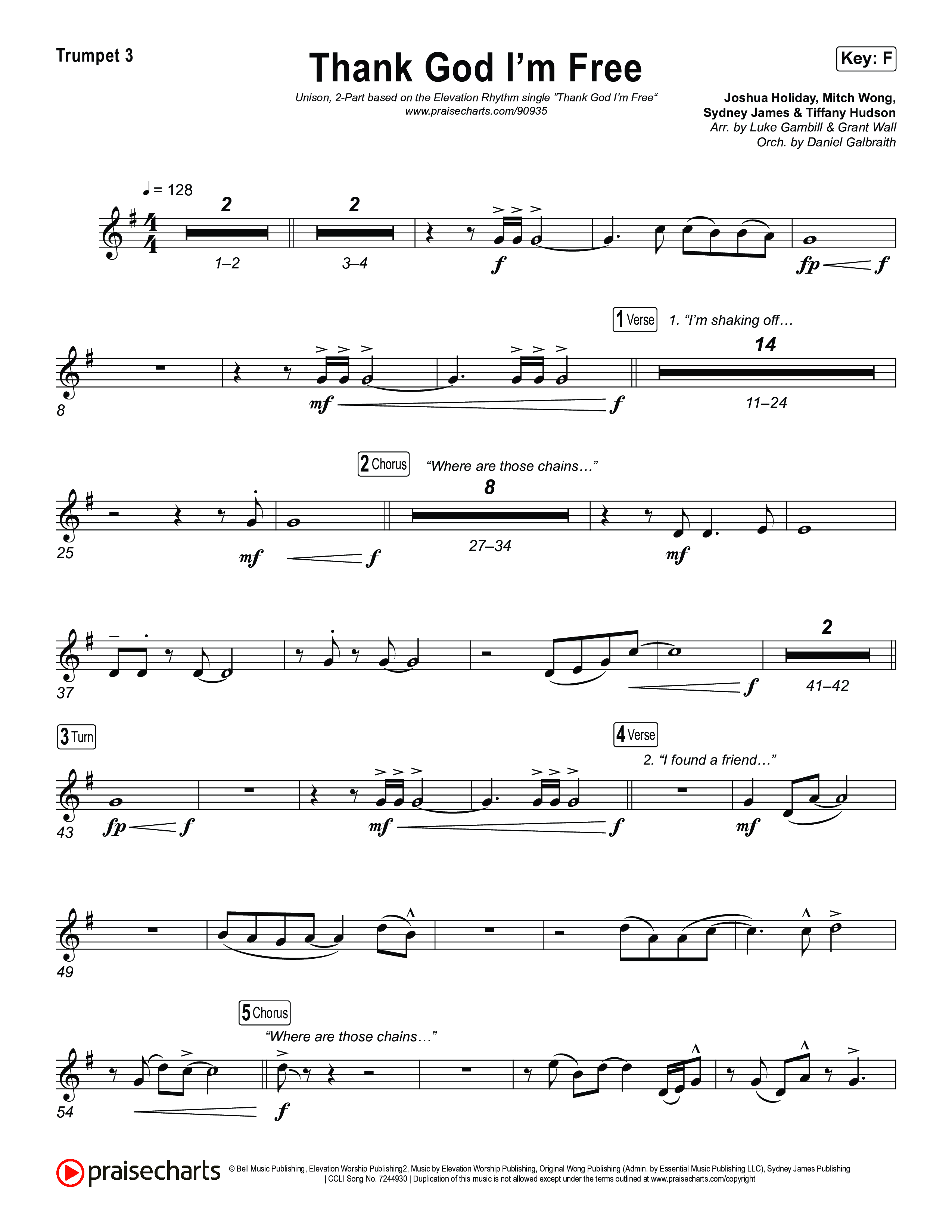 Thank God I'm Free (Unison/2-Part) Trumpet 3 (ELEVATION RHYTHM / Lizzie Morgan / Arr. Luke Gambill)