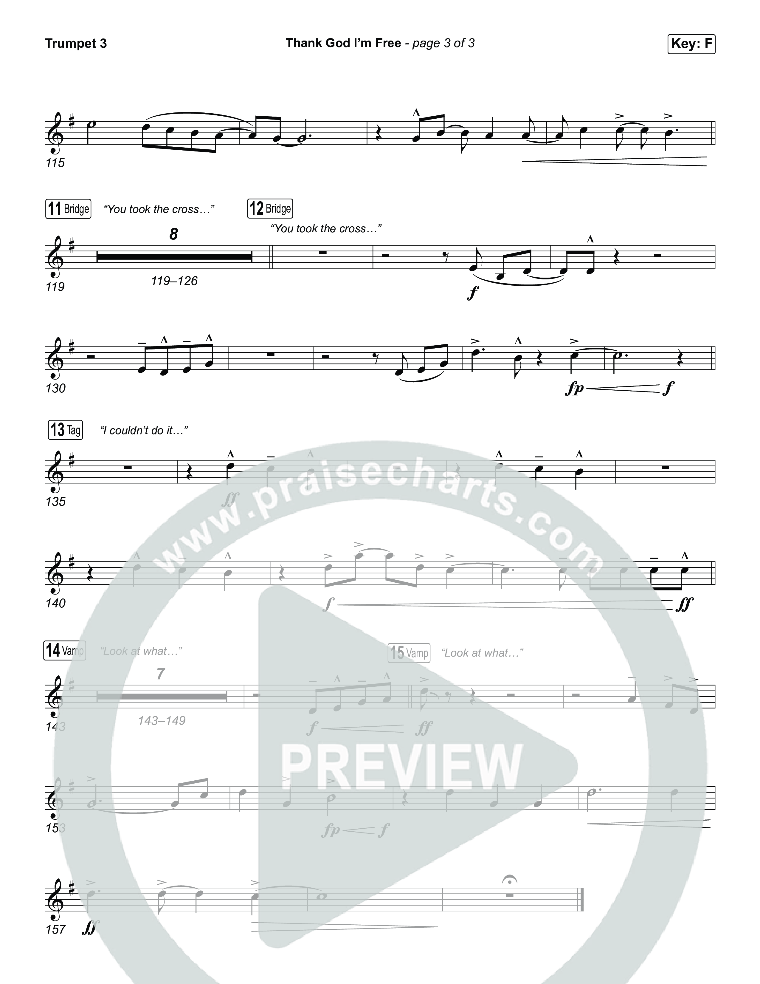 Thank God I'm Free (Unison/2-Part) Trumpet 3 (ELEVATION RHYTHM / Lizzie Morgan / Arr. Luke Gambill)