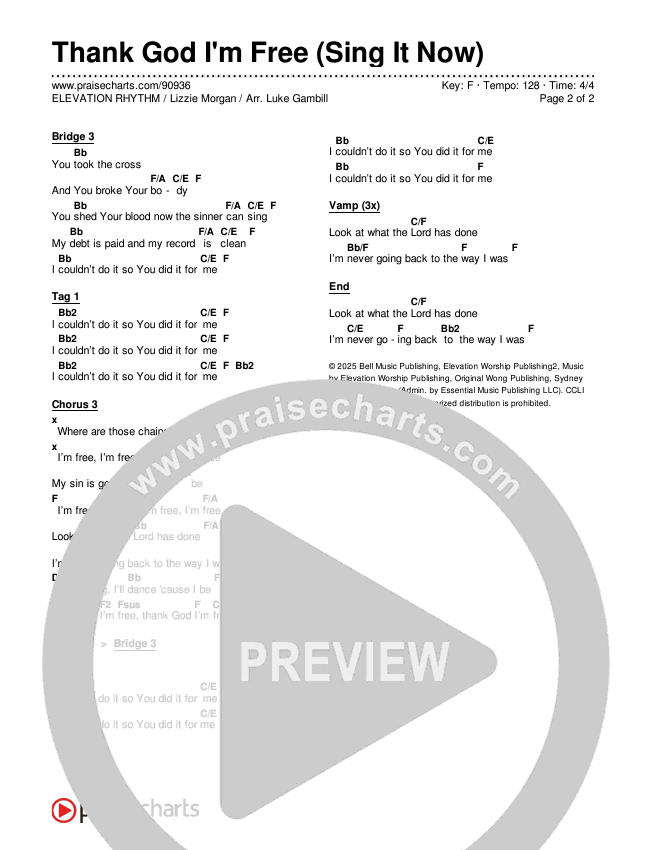 Thank God I'm Free (Sing It Now) Chords & Lyrics (ELEVATION RHYTHM / Lizzie Morgan / Arr. Luke Gambill)