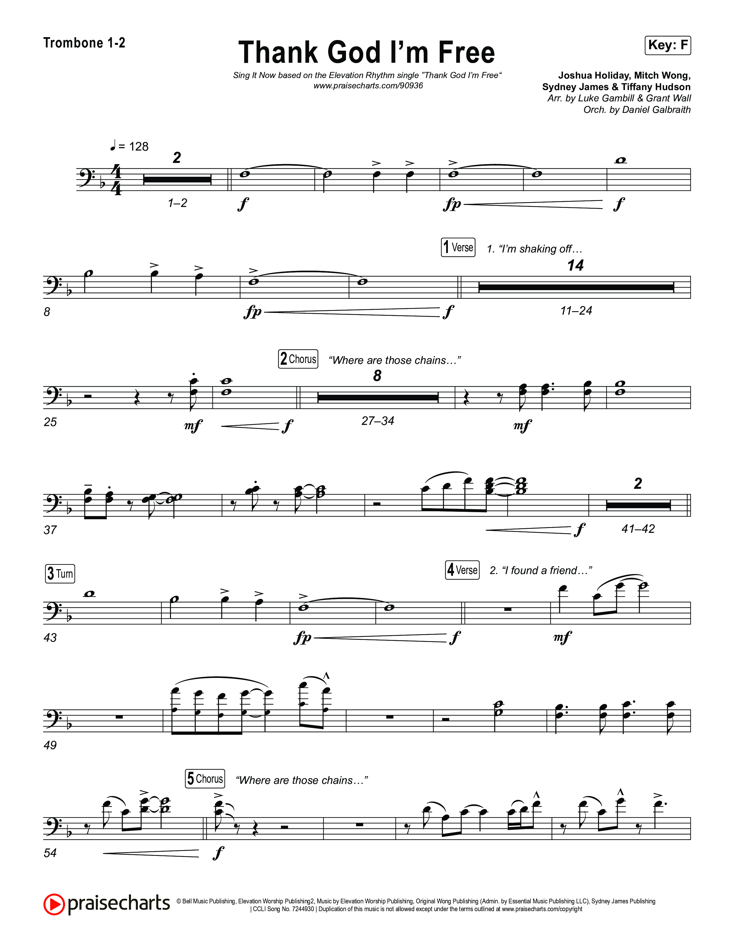 Thank God I'm Free (Sing It Now) Trombone 1/2 (ELEVATION RHYTHM / Lizzie Morgan / Arr. Luke Gambill)