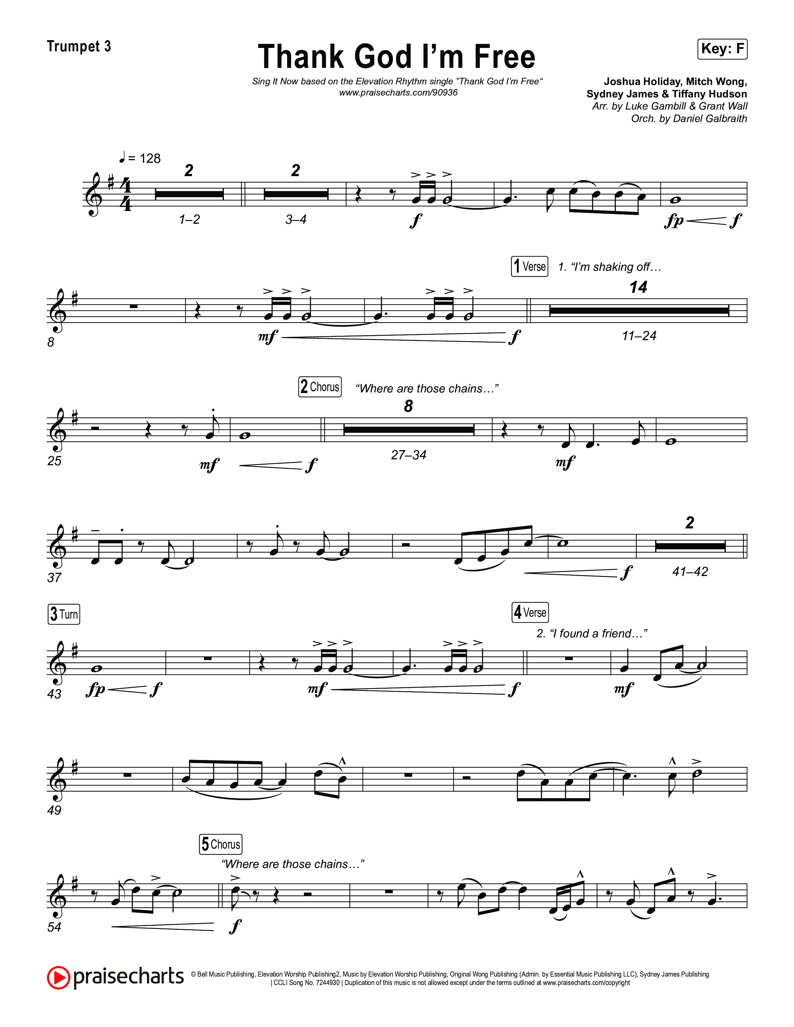 Thank God I'm Free (Sing It Now) Trumpet 3 (ELEVATION RHYTHM / Lizzie Morgan / Arr. Luke Gambill)
