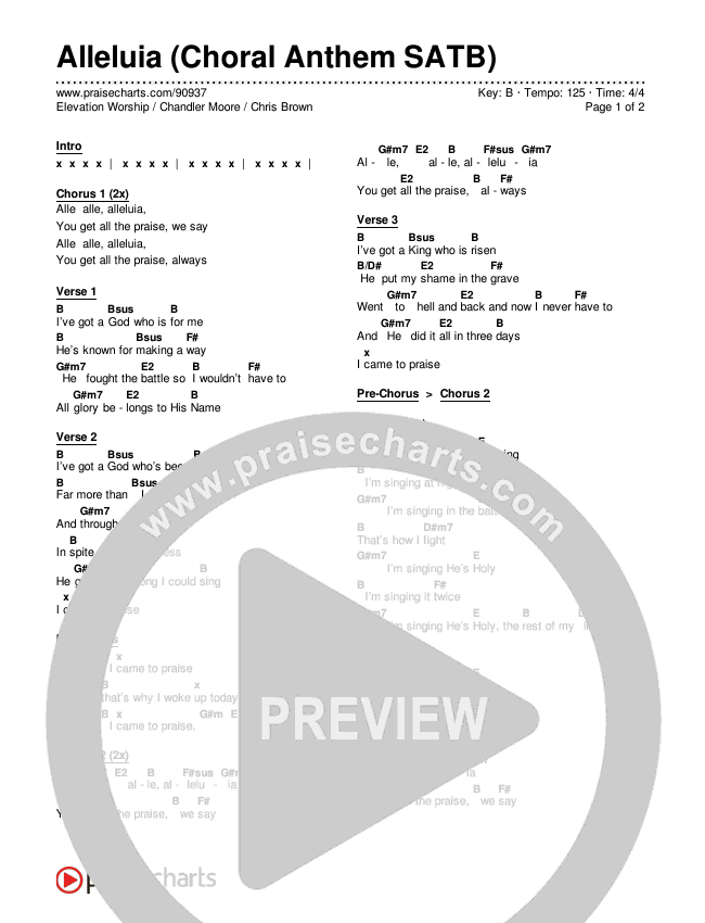 Alleluia (Choral Anthem SATB) Chords & Lyrics (Elevation Worship / Chandler Moore / Chris Brown / Arr. Luke Gambill)