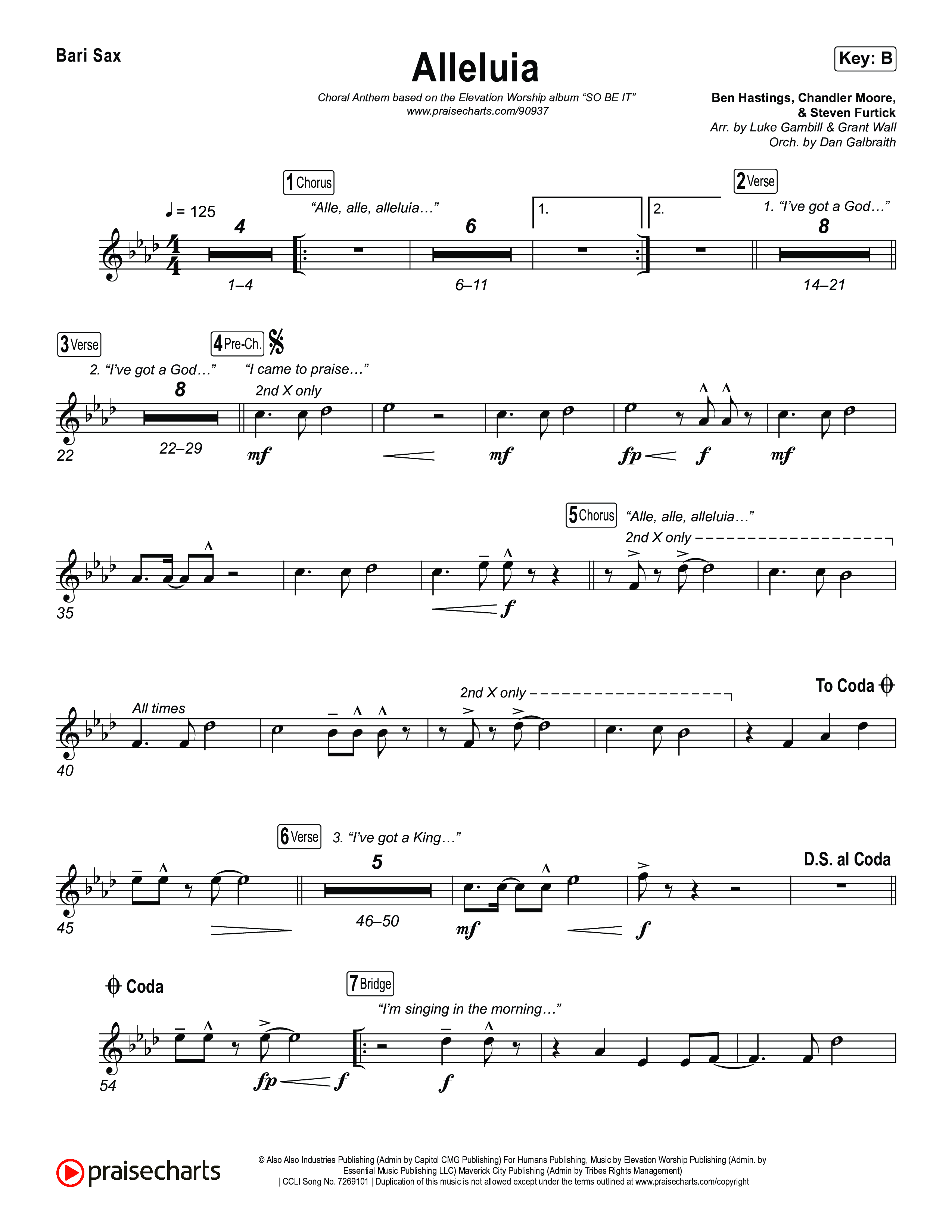 Alleluia (Choral Anthem SATB) Bari Sax (Elevation Worship / Chandler Moore / Chris Brown / Arr. Luke Gambill)