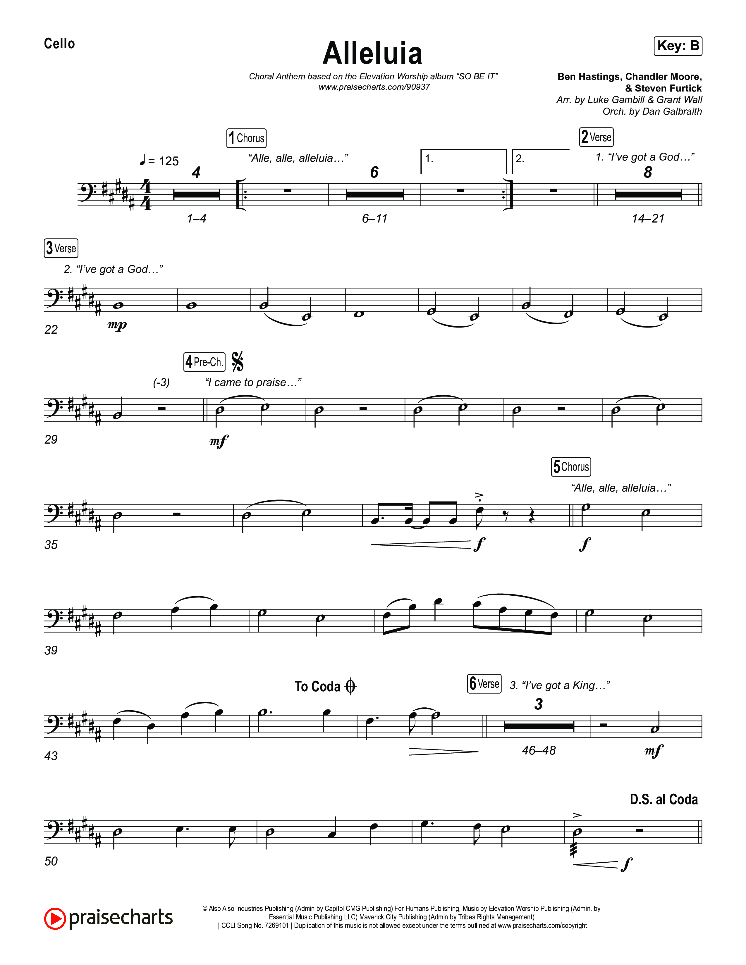 Alleluia (Choral Anthem SATB) Cello (Elevation Worship / Chandler Moore / Chris Brown / Arr. Luke Gambill)