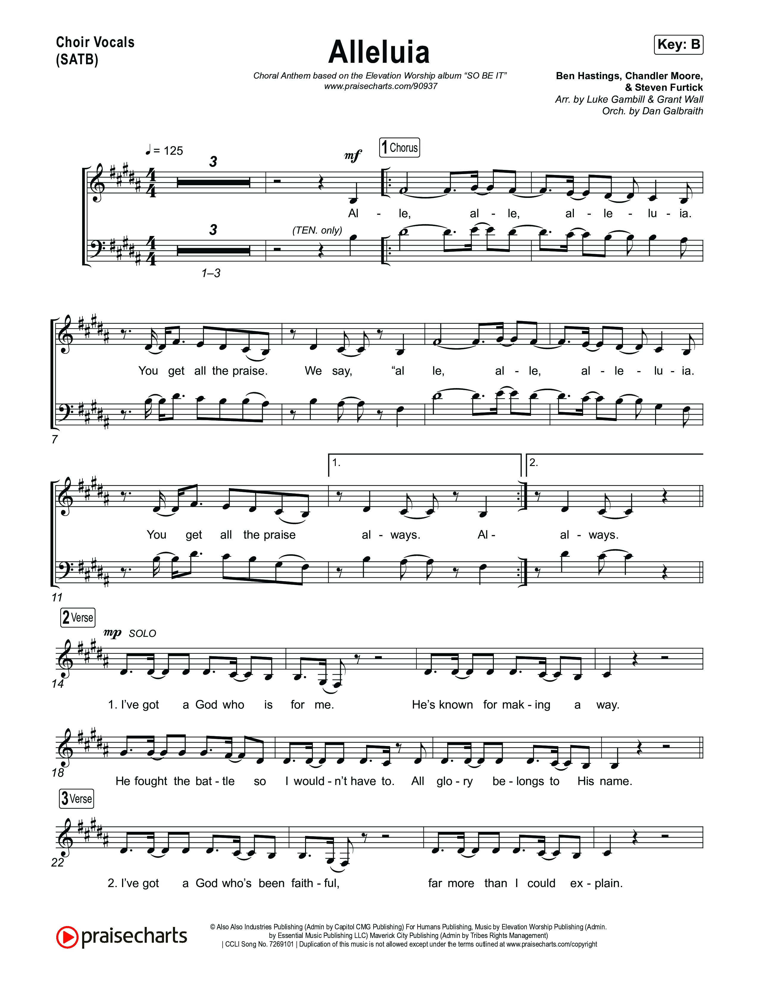 Alleluia (Choral Anthem SATB) Choir Sheet (SATB) (Elevation Worship / Chandler Moore / Chris Brown / Arr. Luke Gambill)