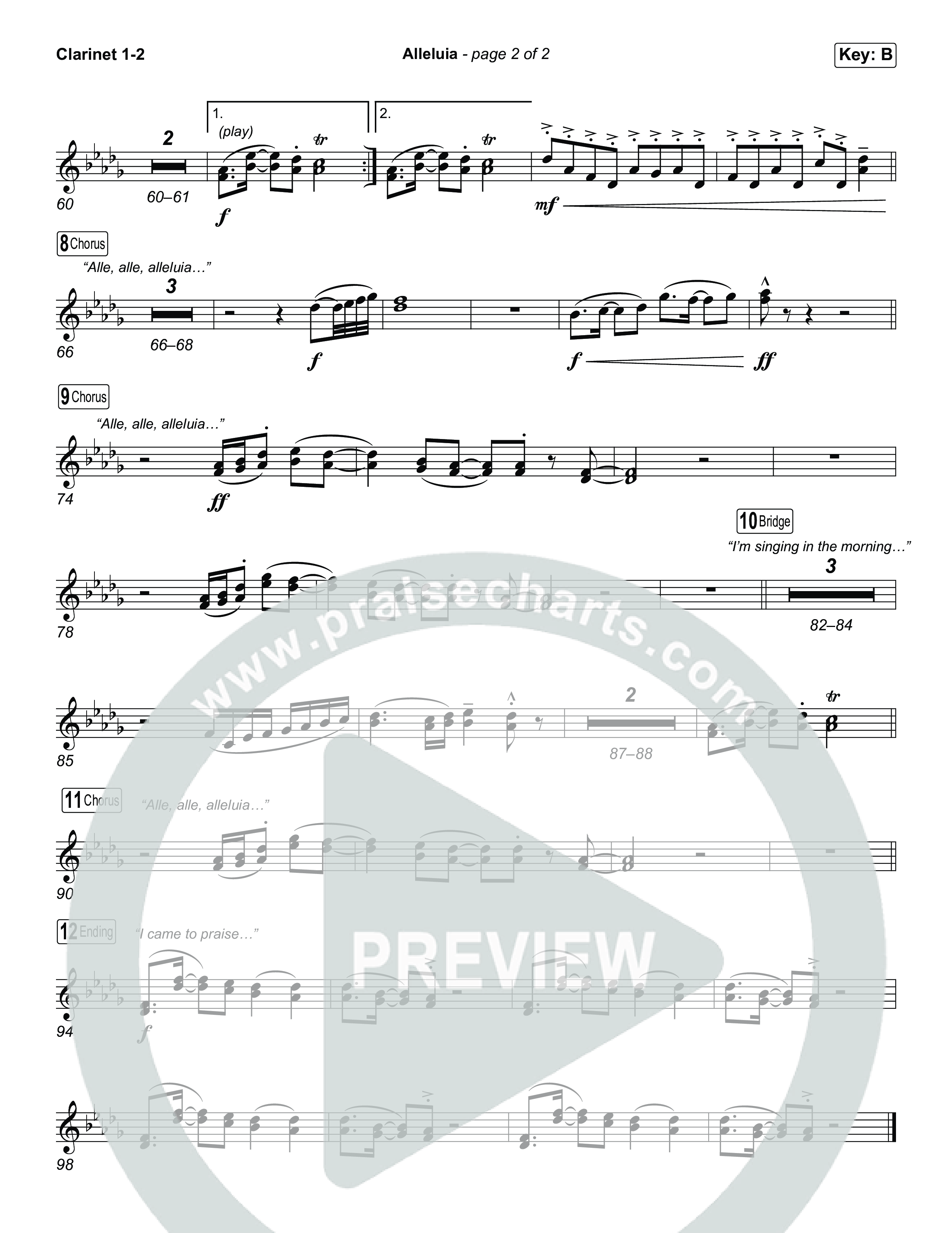 Alleluia (Choral Anthem SATB) Clarinet 1,2 (Elevation Worship / Chandler Moore / Chris Brown / Arr. Luke Gambill)
