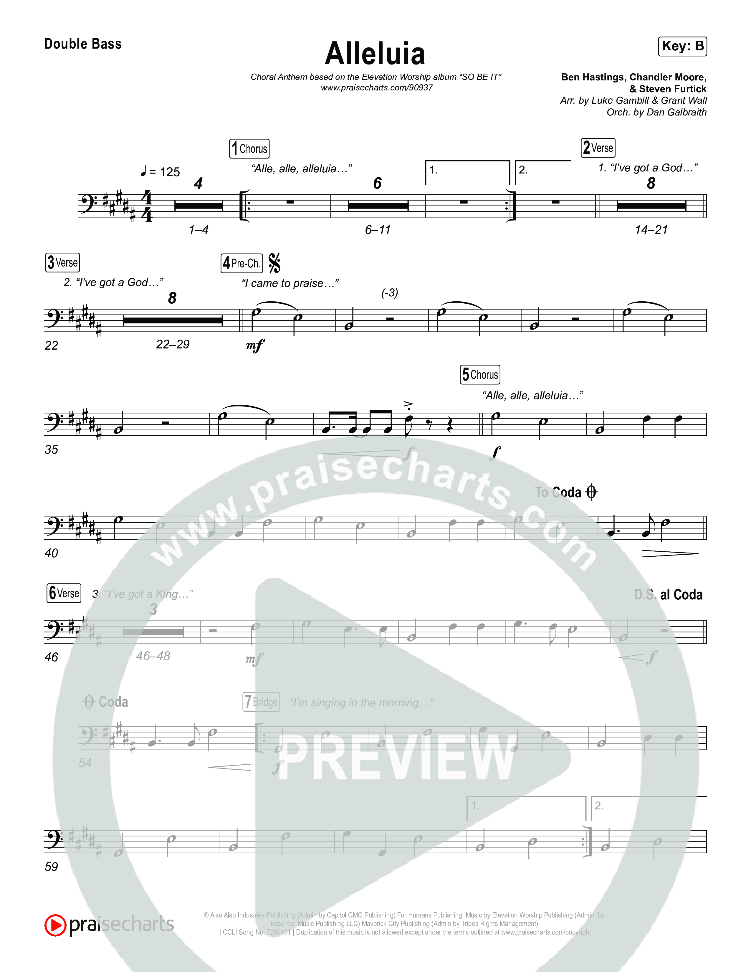 Alleluia (Choral Anthem SATB) String Bass (Elevation Worship / Chandler Moore / Chris Brown / Arr. Luke Gambill)
