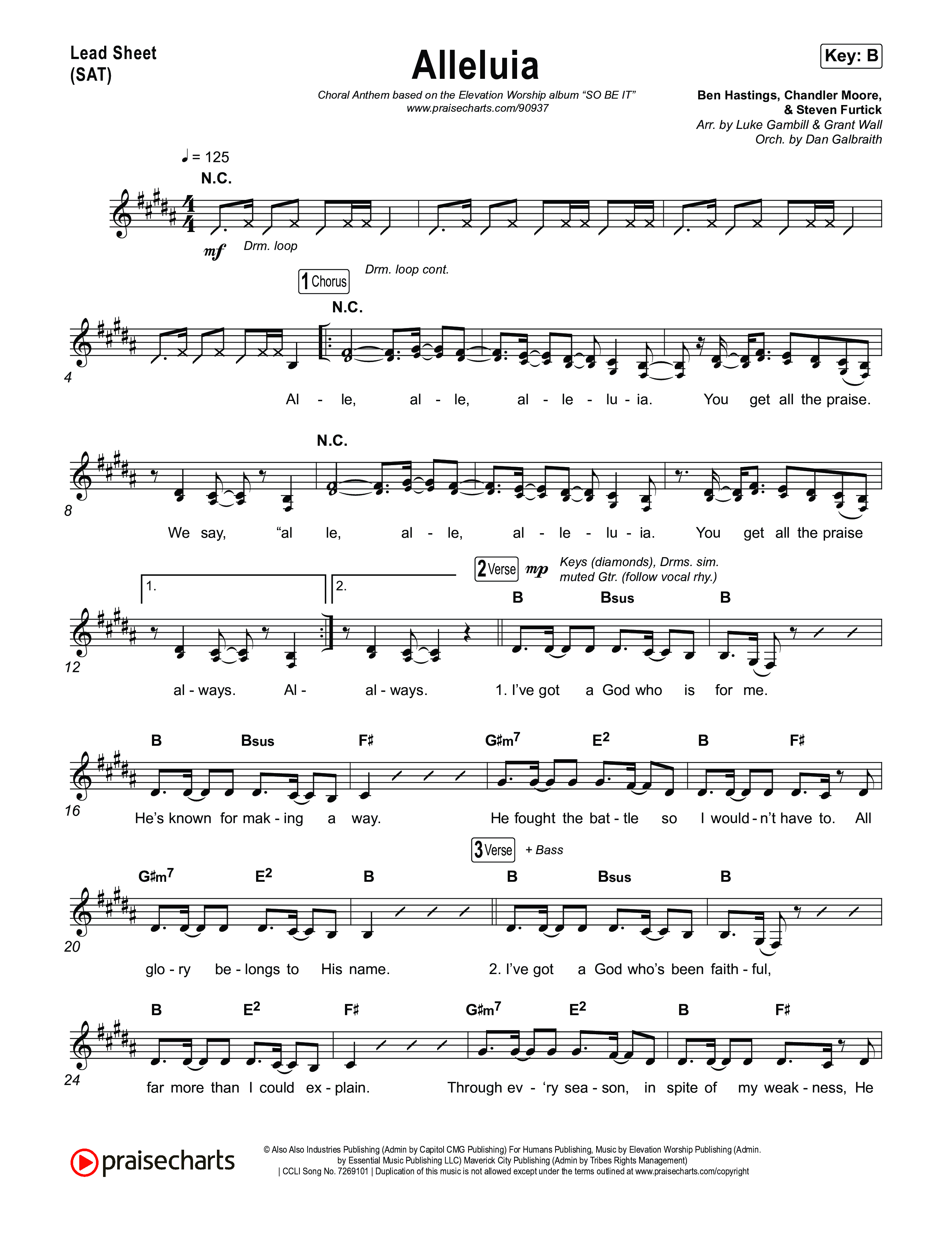Alleluia (Choral Anthem SATB) Lead Sheet (SAT) (Elevation Worship / Chandler Moore / Chris Brown / Arr. Luke Gambill)