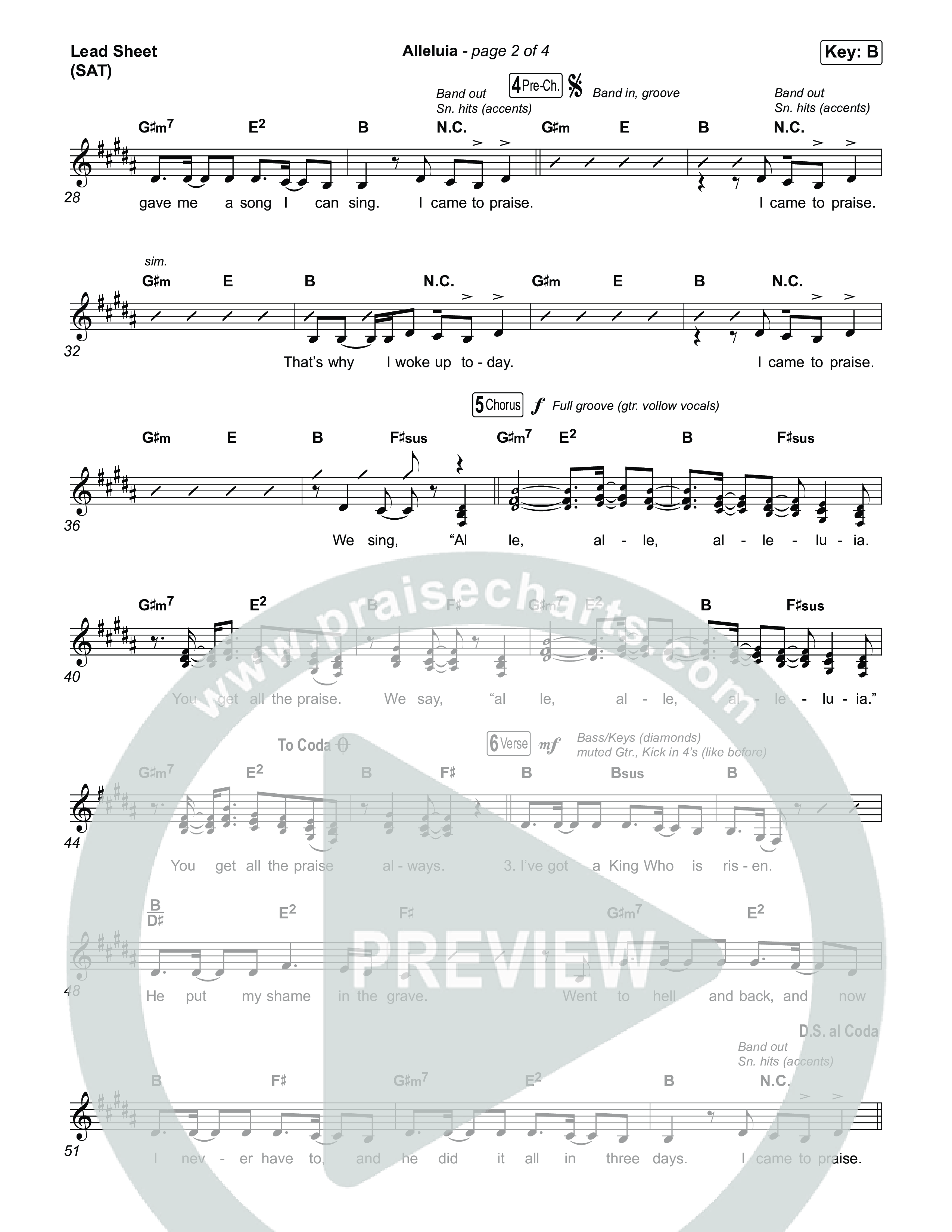 Alleluia (Choral Anthem SATB) Lead Sheet (SAT) (Elevation Worship / Chandler Moore / Chris Brown / Arr. Luke Gambill)