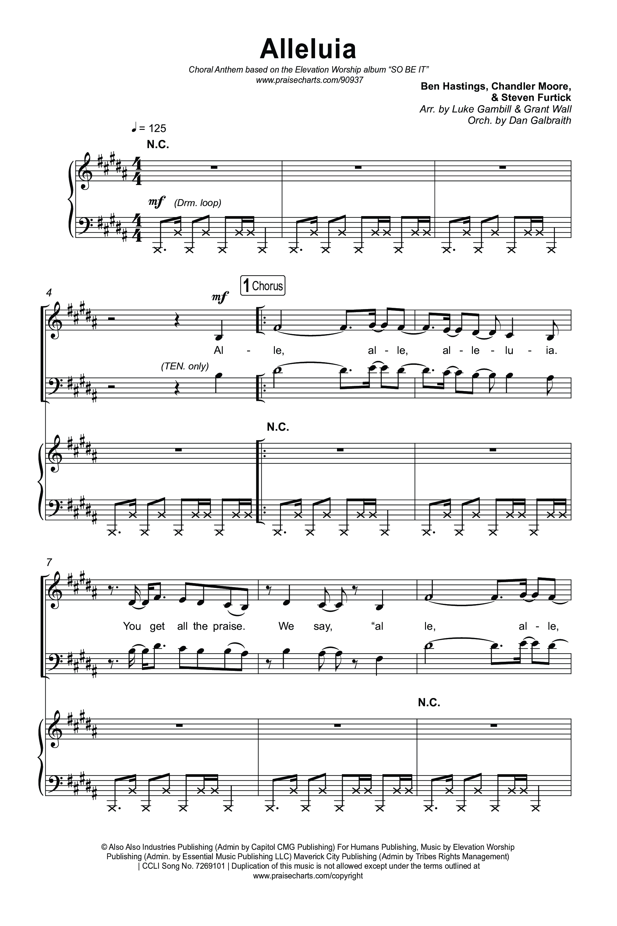 Alleluia (Choral Anthem SATB) Octavo (SATB & Pno) (Elevation Worship / Chandler Moore / Chris Brown / Arr. Luke Gambill)