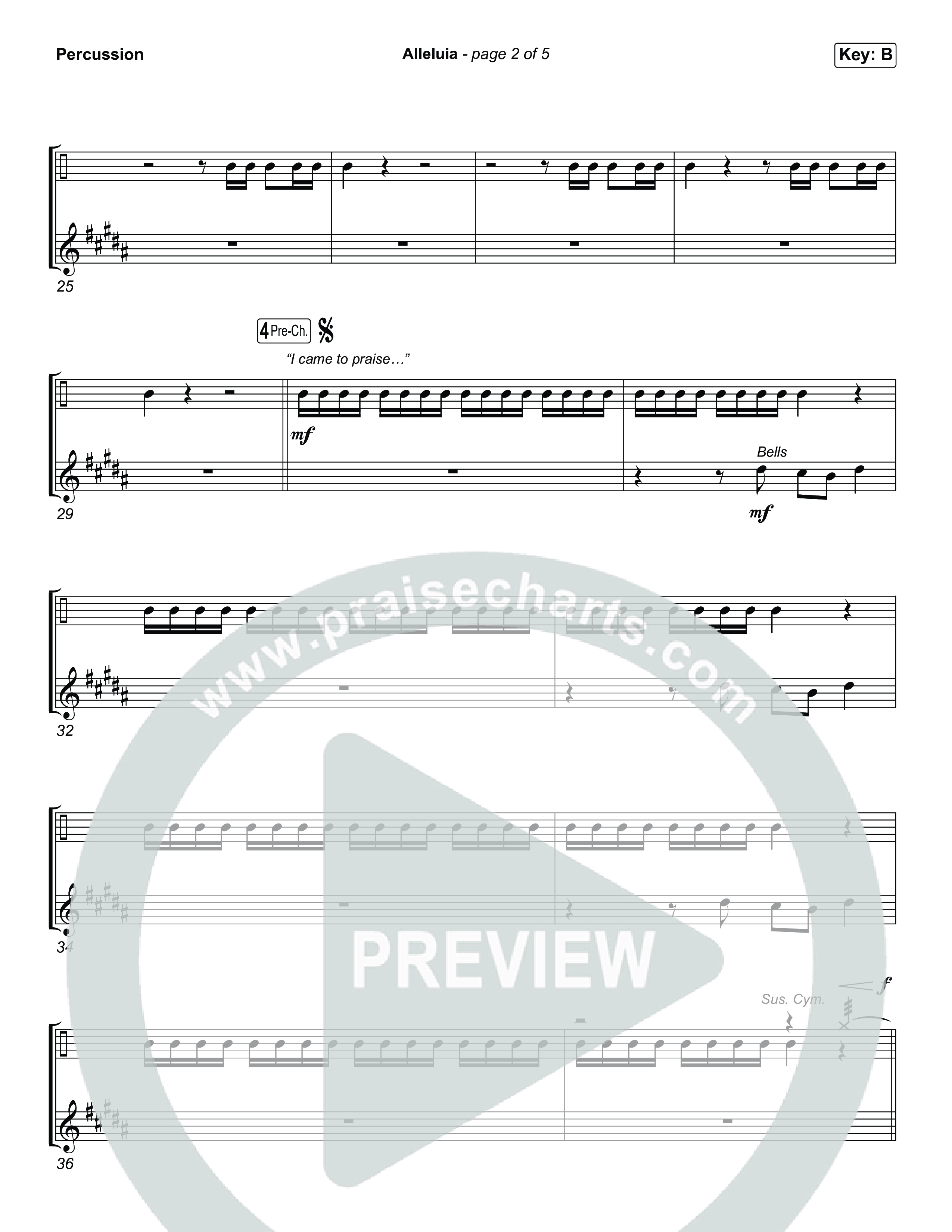 Alleluia (Choral Anthem SATB) Percussion (Elevation Worship / Chandler Moore / Chris Brown / Arr. Luke Gambill)